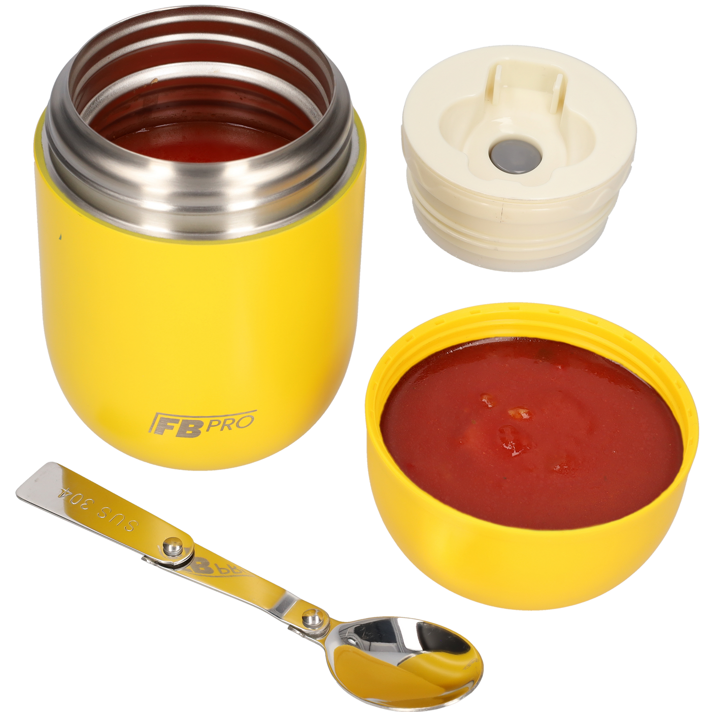 Blauwe en gele voedselcontainer Thermos Voedselcontainer met Lepel x2 - Thermoskan - 450ml