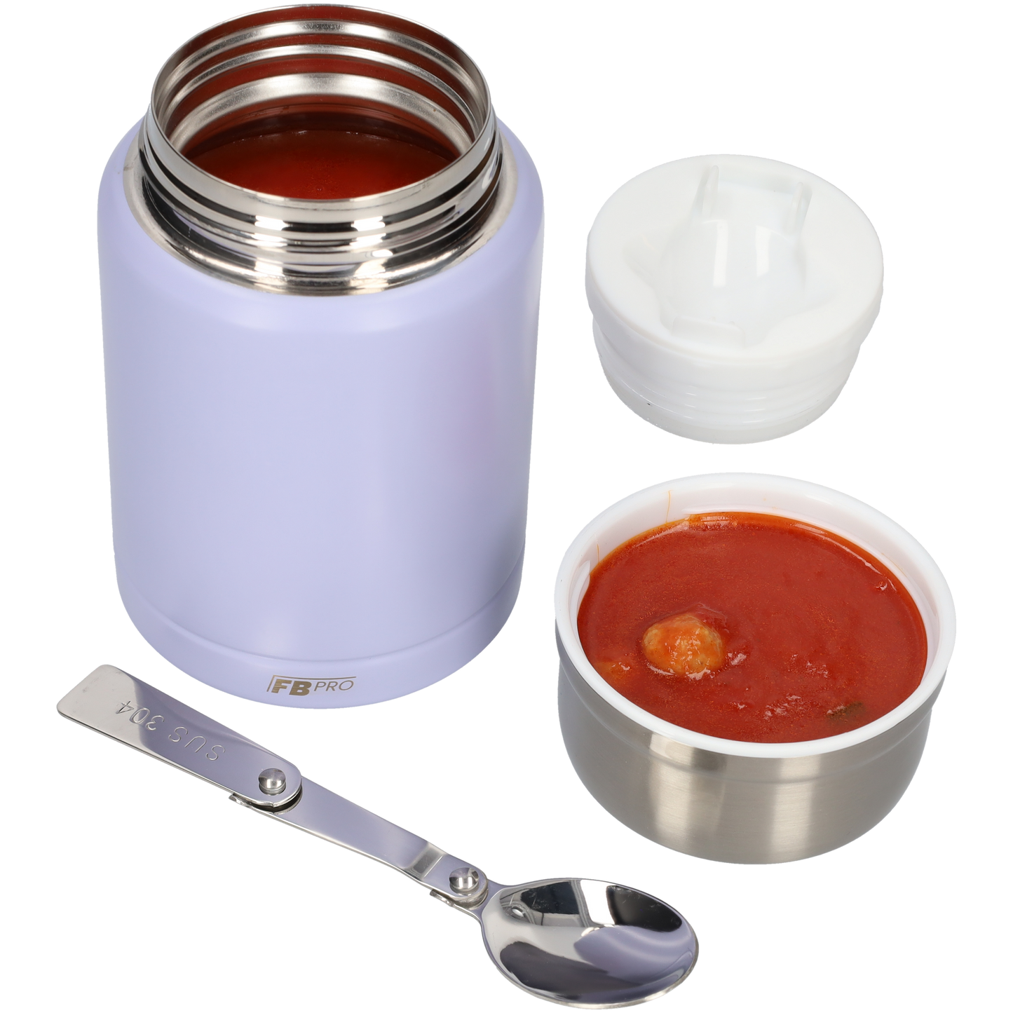 Lichtpaarse Thermos Voedselcontainer met Lepel - Licht paars - 450ml
