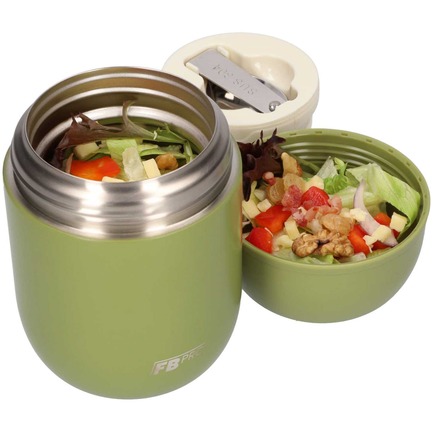 Thermos Voedselcontainer met Lepel - Thermoskan - Legergroen- 420ml