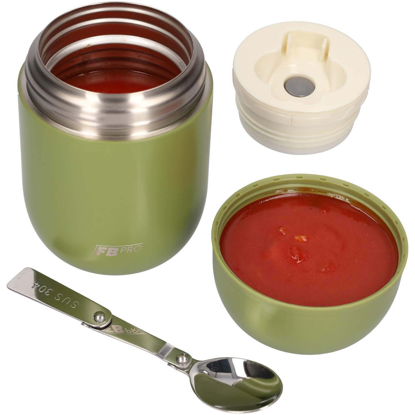Thermos Voedselcontainer met Lepel - Thermoskan - Legergroen- 420ml