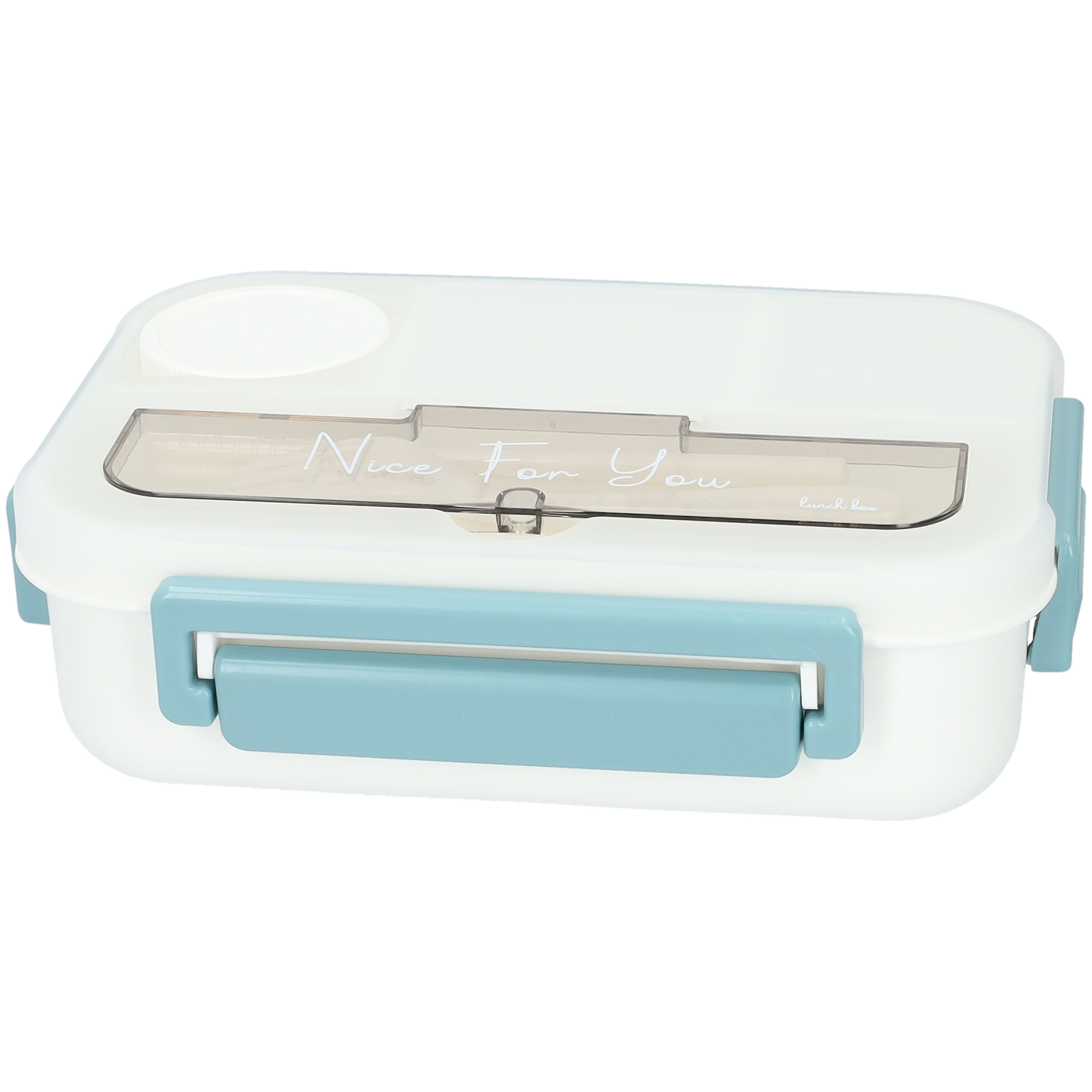 Mooie Lunchbox 1300ml - BPA vrij - Bentobox - Ook te gebruiken als Broodtrommel - Geel - Met Bestek en Sausbakje - Wit met blauw