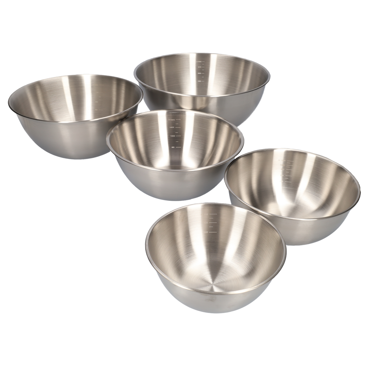 Beslagkom - Mengkom - Saladekom - Set 5 Delig - Keuken Kom - Keukengerei - Zilver - RVS
