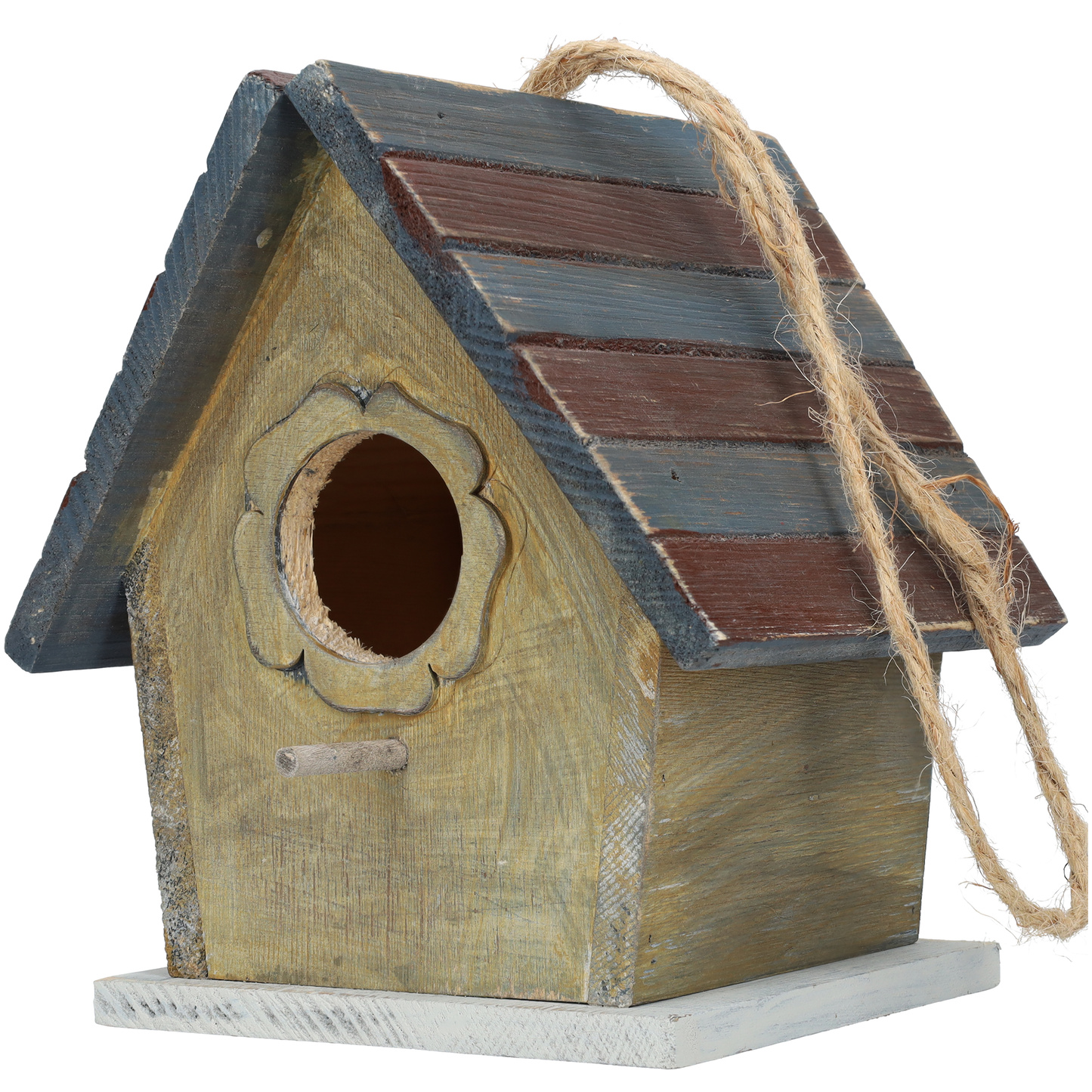 Vogelhuisje van hout - Vogelhuis - Heel leuk huis voor vogels - Decoratie voor in de tuin - Nestkastje voor bijvoorbeeld de koolmees, groenling, pimpelmees of winterkoning - Vogelnest met een leuke bloem ingang!