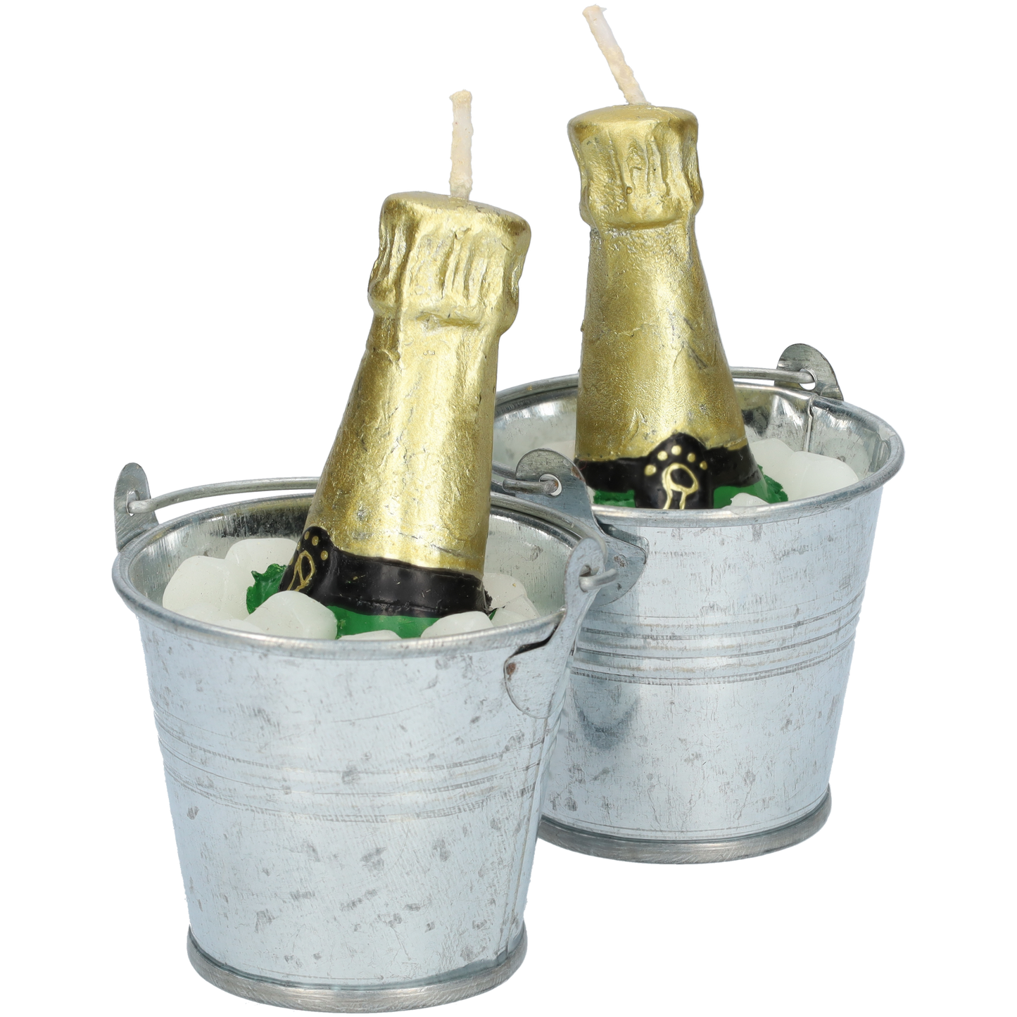 Kleine champagne kaarsen (2 stuks) - Schattige kaars gevormd als champagne fles! - 2 kaarsen & houders - Ø 60mm diameter
