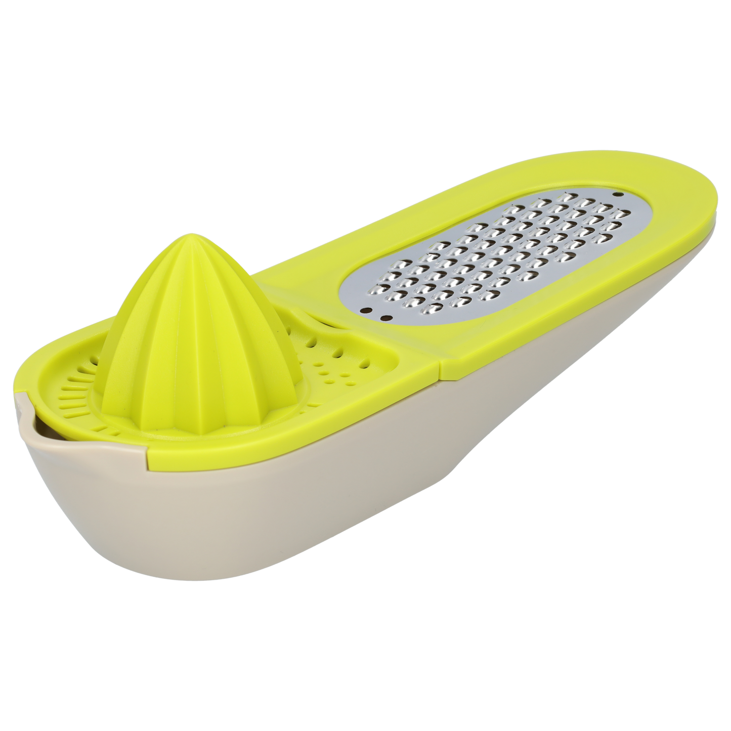 2-in-1 Citruspers en Rasp - Rasp met Opvangbak - Handmatige Citroenpers - Groen - Grijs