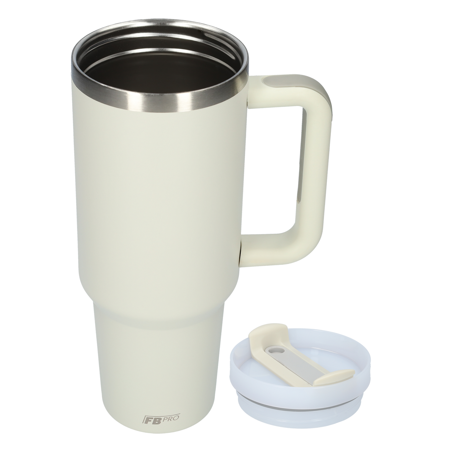 Thermos drinkbeker tumbler 1.2L met handvat en rietje - Thermosbeker - 1200 ML - Crème