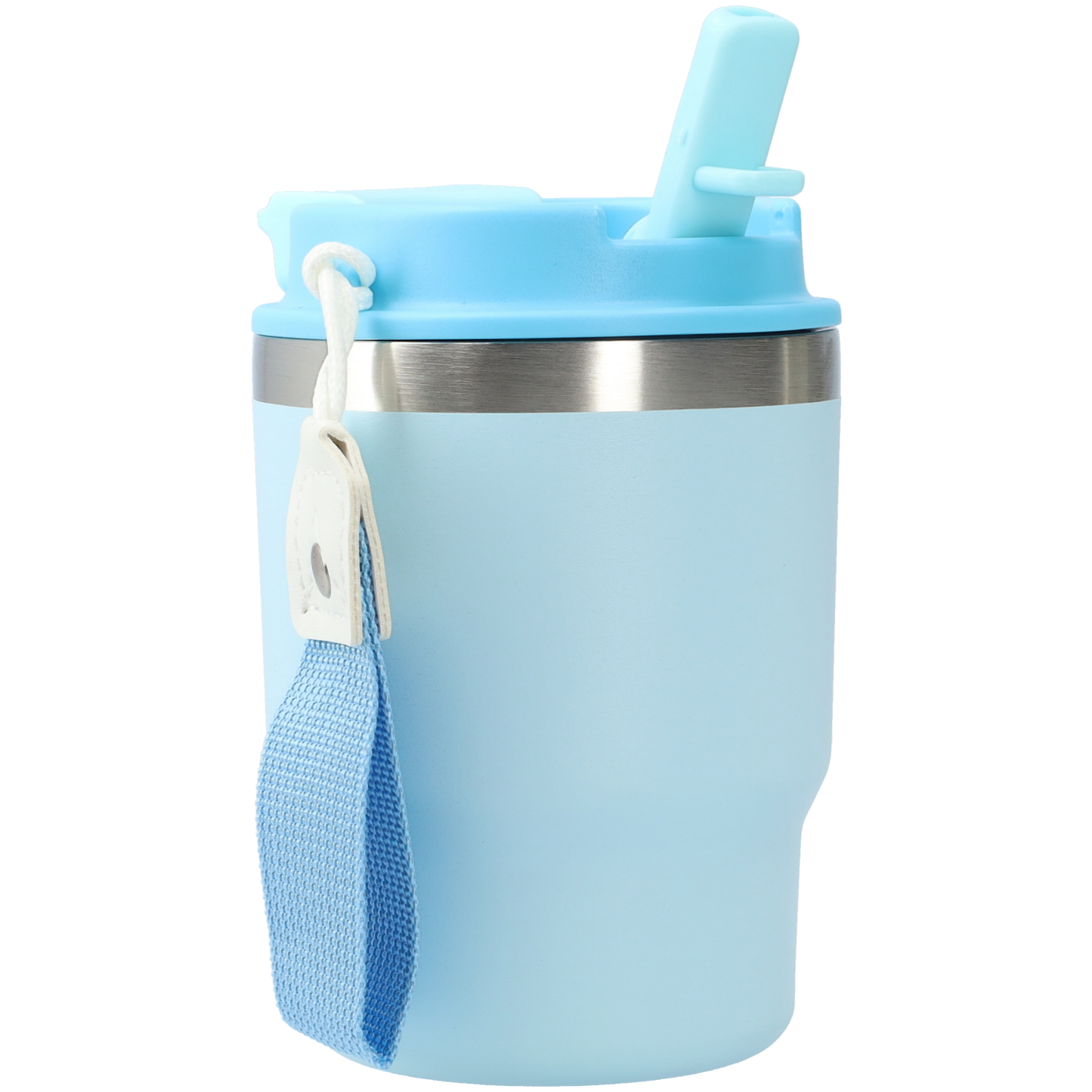 Kleine thermosbeker (400ml) - RVS drinkbeker met draaibare drinktuit en koord - Blauw