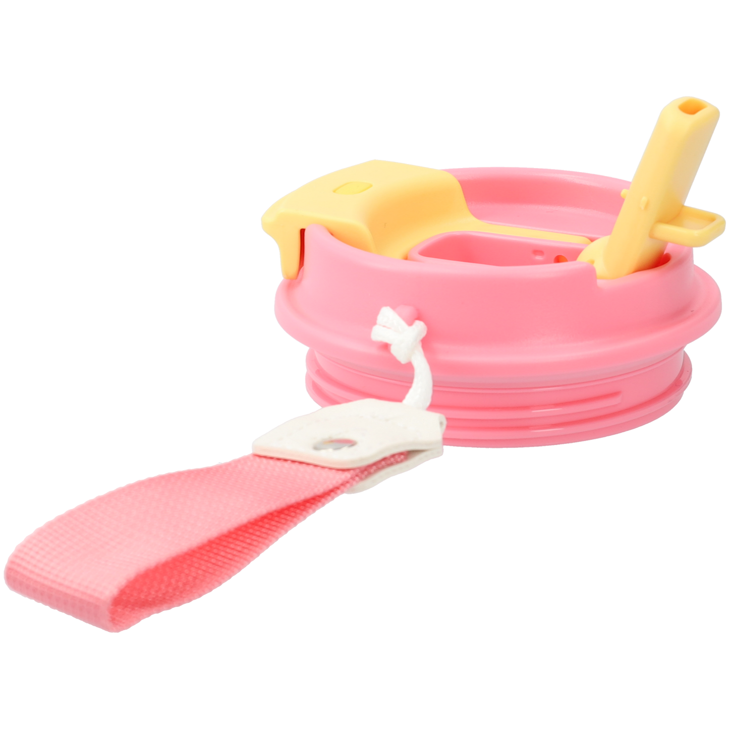 Kleine thermosbeker (400ml) - RVS drinkbeker met draaibare drinktuit en koord - Roze/Geel