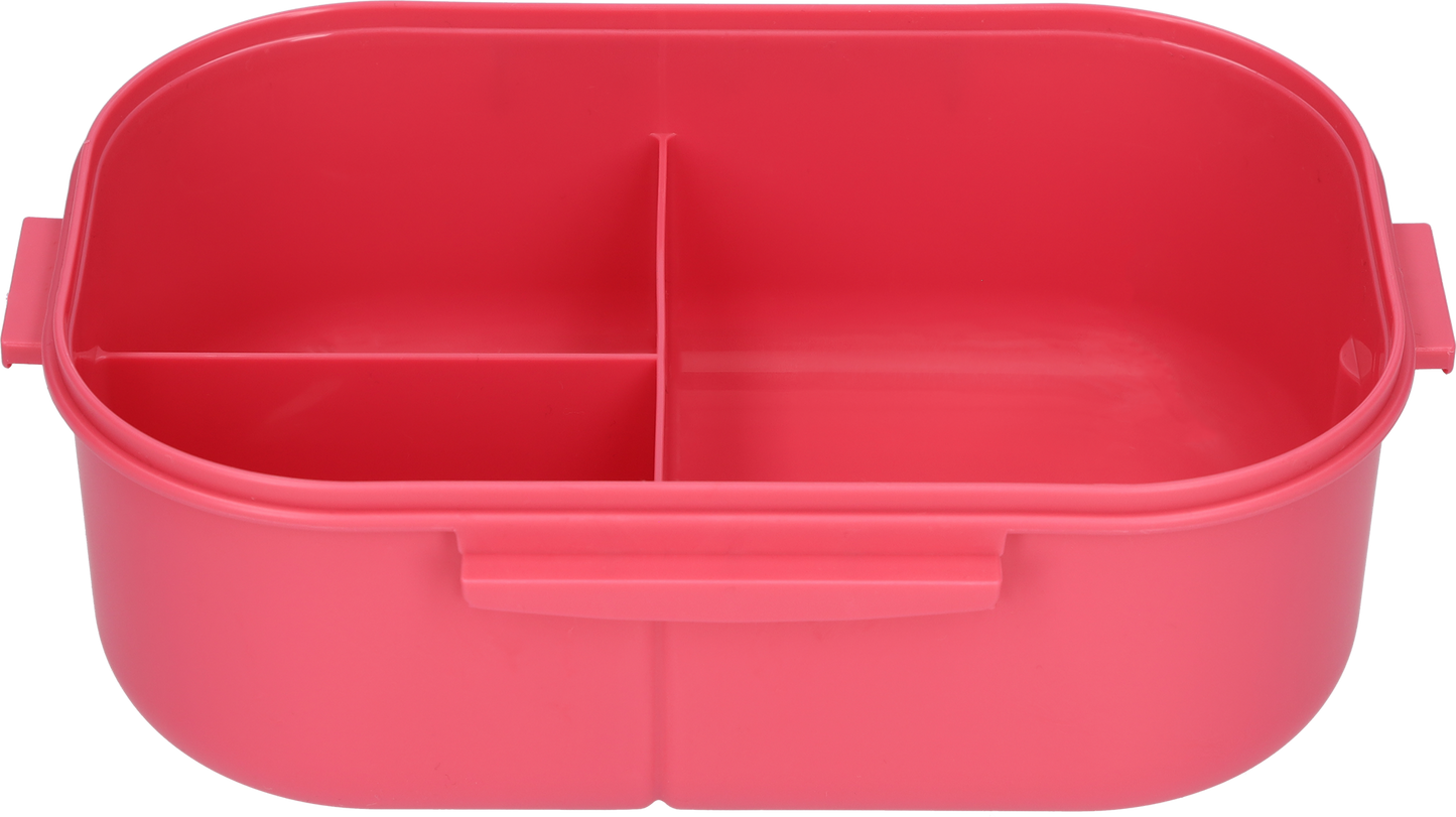Lunchbox - Luxe bentobox - 3 vakjes - Lepel en vork inbegrepen - Ook te gebruiken als broodtrommel - Luchtdicht en lekvrij - 1200 ml - Roze