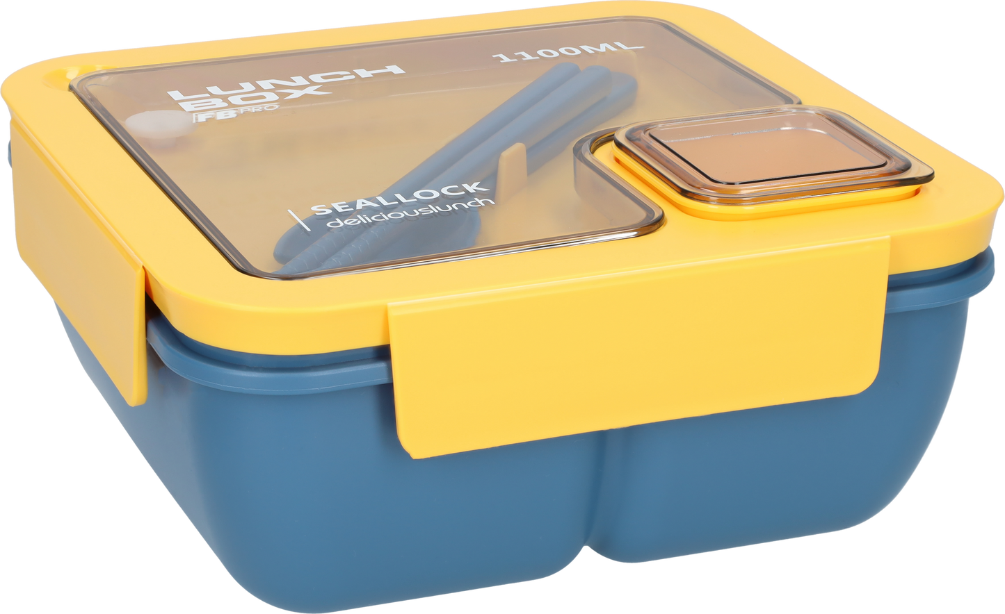 Vierkante lunchbox - 1100ml - Blauw - Geel