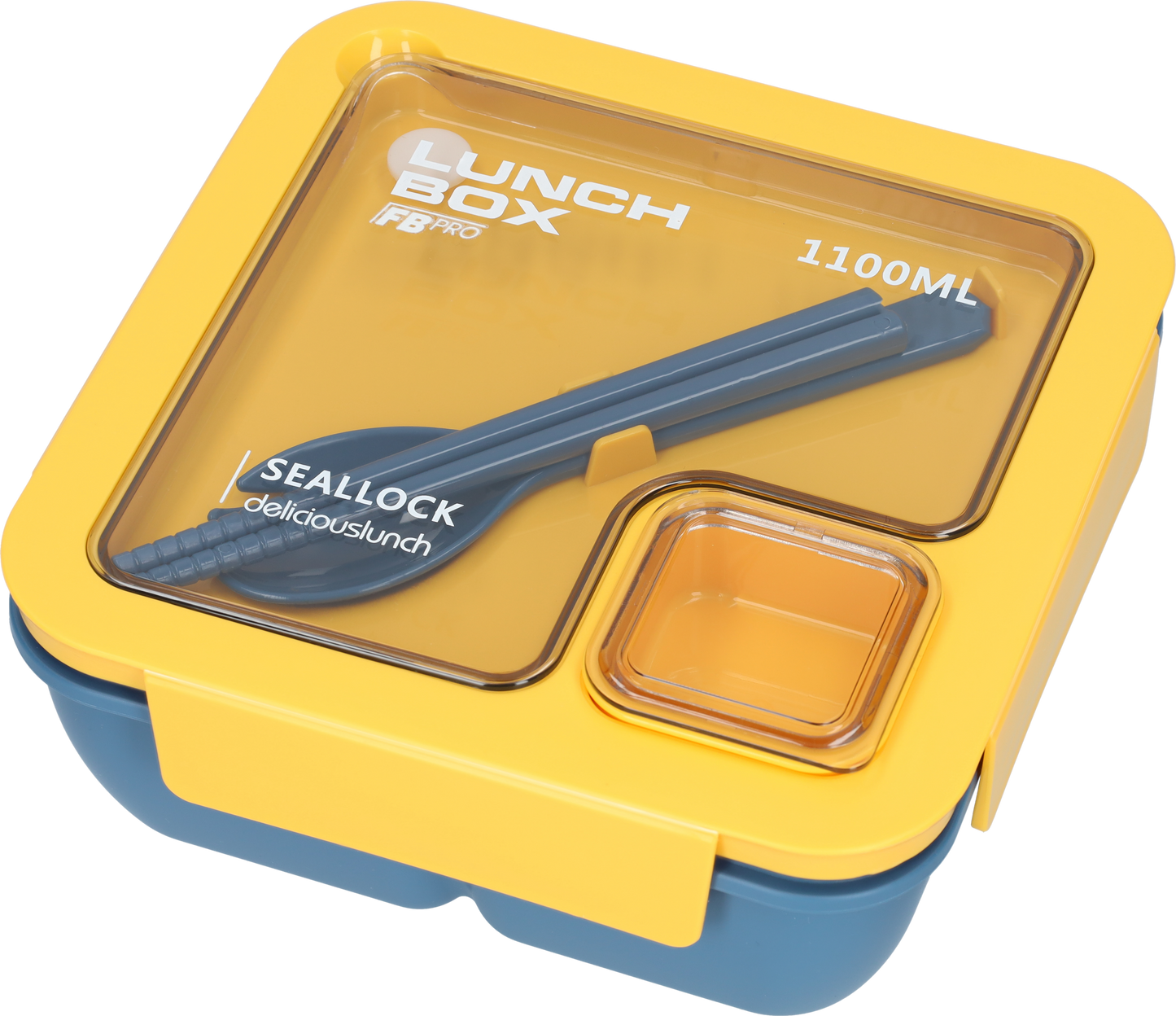 Vierkante lunchbox - 1100ml - Blauw - Geel