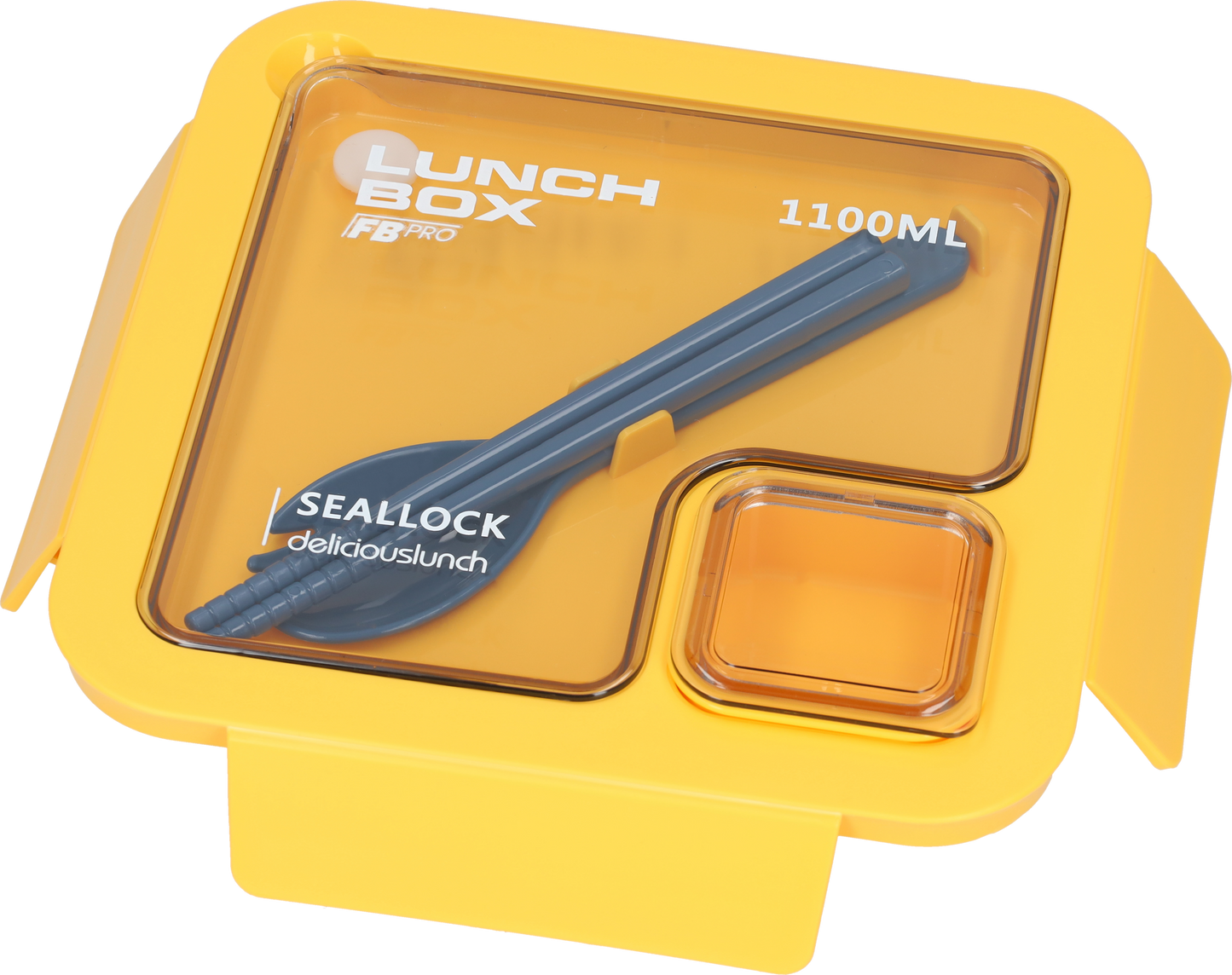 Vierkante lunchbox - 1100ml - Blauw - Geel
