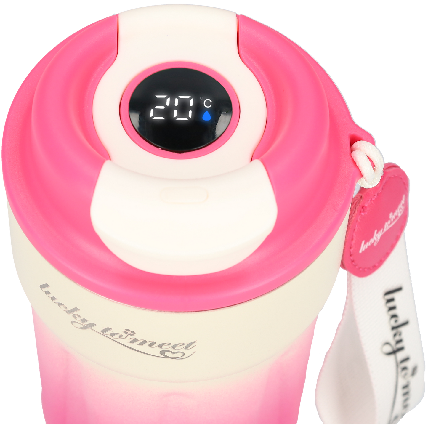 RVS Thermosfles - Dubbelwandig - Heeft LED gradenmeter - Roze / Wit
