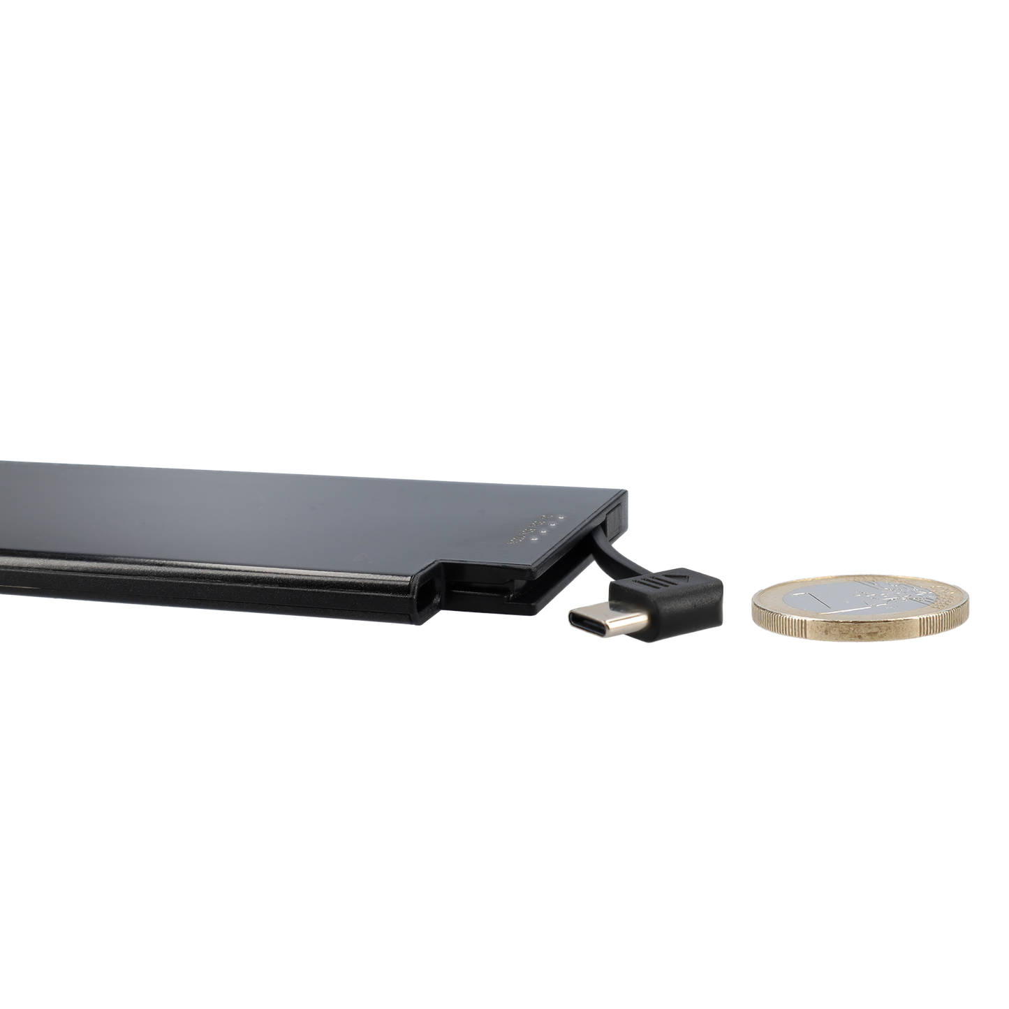 Powerbank zeer plat 6mm dik - 5000 mAh - USB ingang - USB-C - Met ingebouwde kabel! - Zwart
