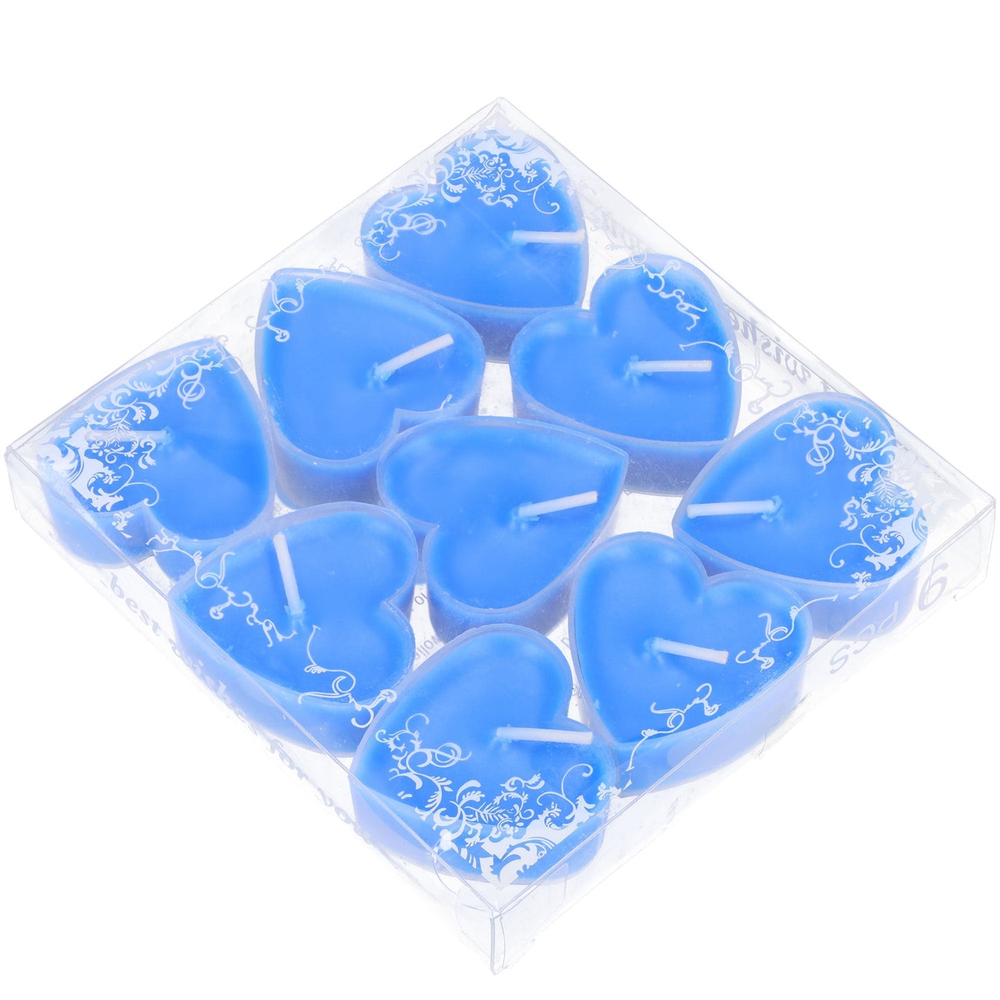 Kaarsen - Hartjes kaarsen - Theelichtjes - Set van 9 waxinelichtjes - Ideaal voor decoratie of feesten en cadeaus - 70 minuten brandduur en stabiele vlam - Verpakt in geschenkdoos - Perfect voor Valentijnsdag of bruiloften en diners - Blauw