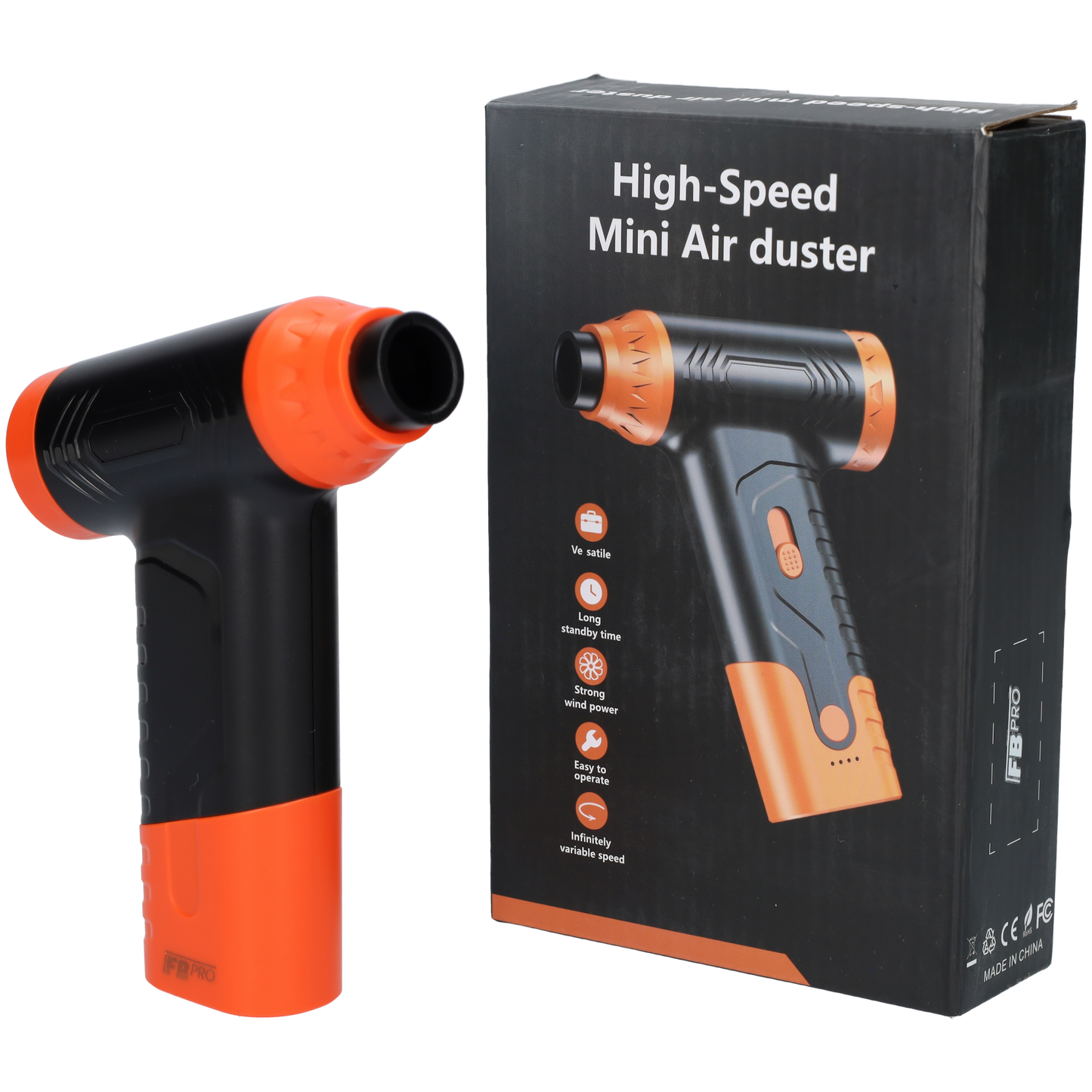 FBT140 - Turbo fan - Air duster - Ventilator - Jet fan - USB-C oplaadbaar - Zwart met orange