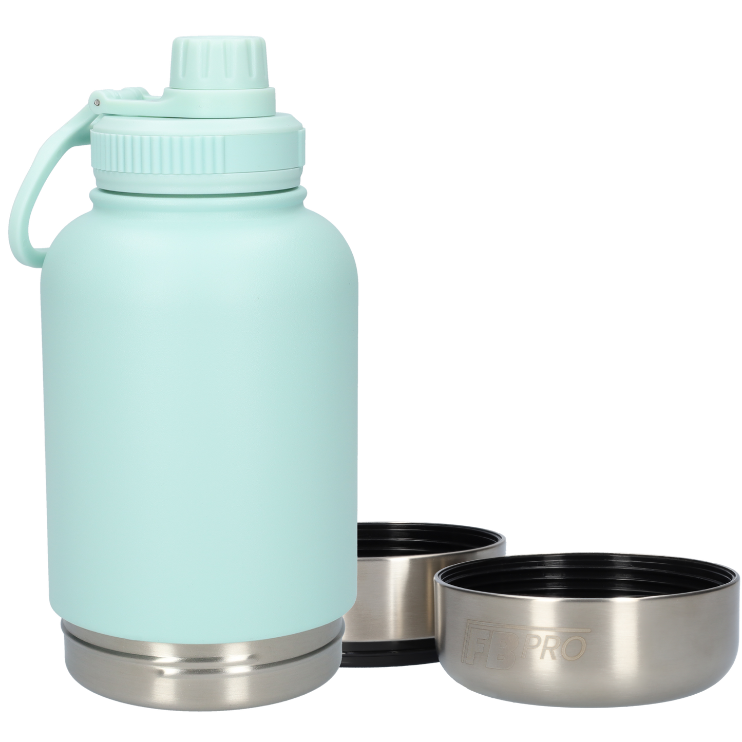 Honden drinkfles met voerbakken - RVS Fles -BPA vrij - 1 Liter - Met handvat - Licht Blauw