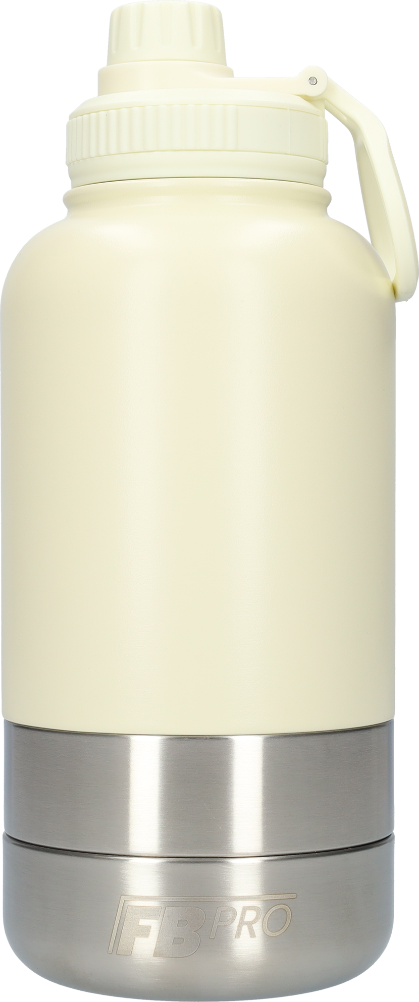 Honden drinkfles met voerbakken - Dubbelwandig - Thermosfles - RVS Fles - BPA vrij - 1 Liter - Met handvat - Créme Wit