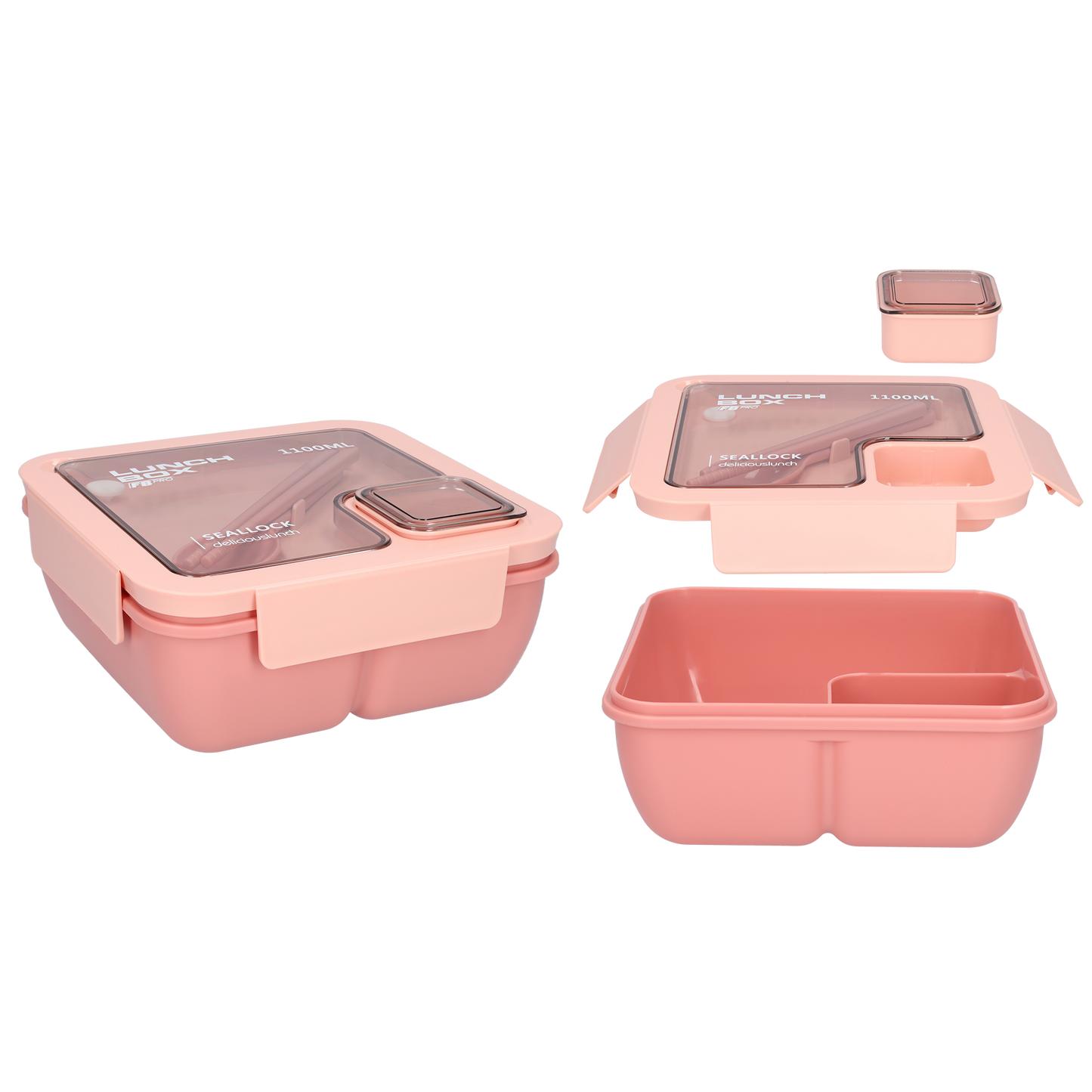 Vierkante lunchbox - 1100ml - Roze