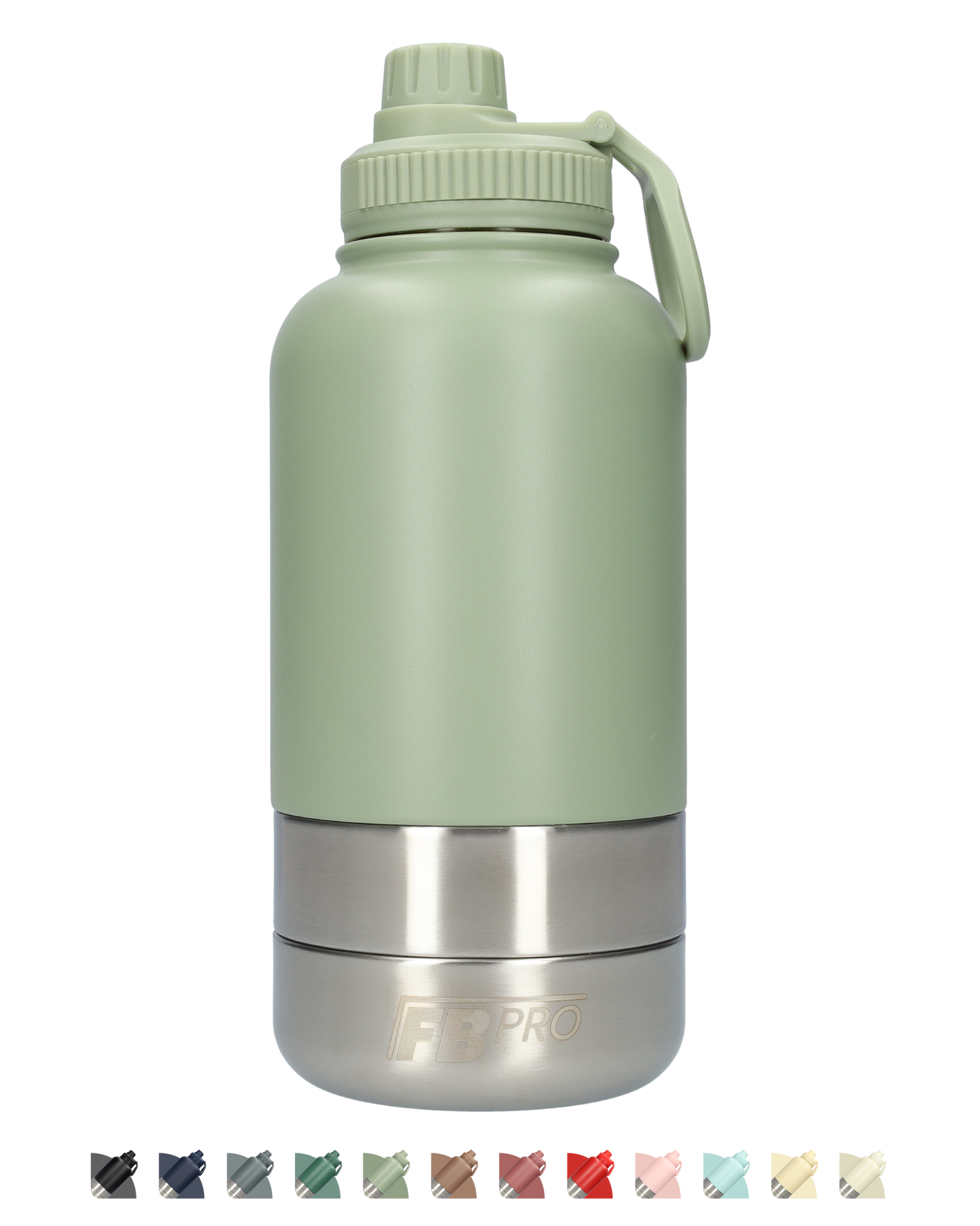 Honden drinkfles met voerbakken - RVS Fles - Lekbestendige dop - BPA vrij - 1 Liter - Met handvat - Licht Groen