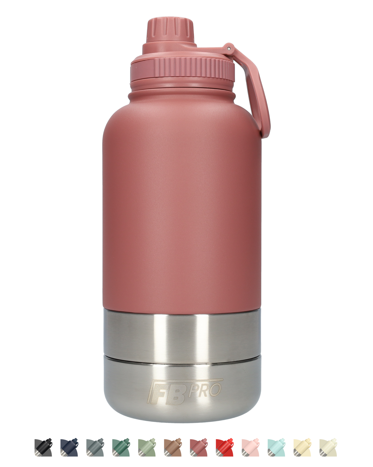 Honden drinkfles met voerbakken - RVS Fles - BPA vrij - 1 Liter - Met handvat - Oud Roze