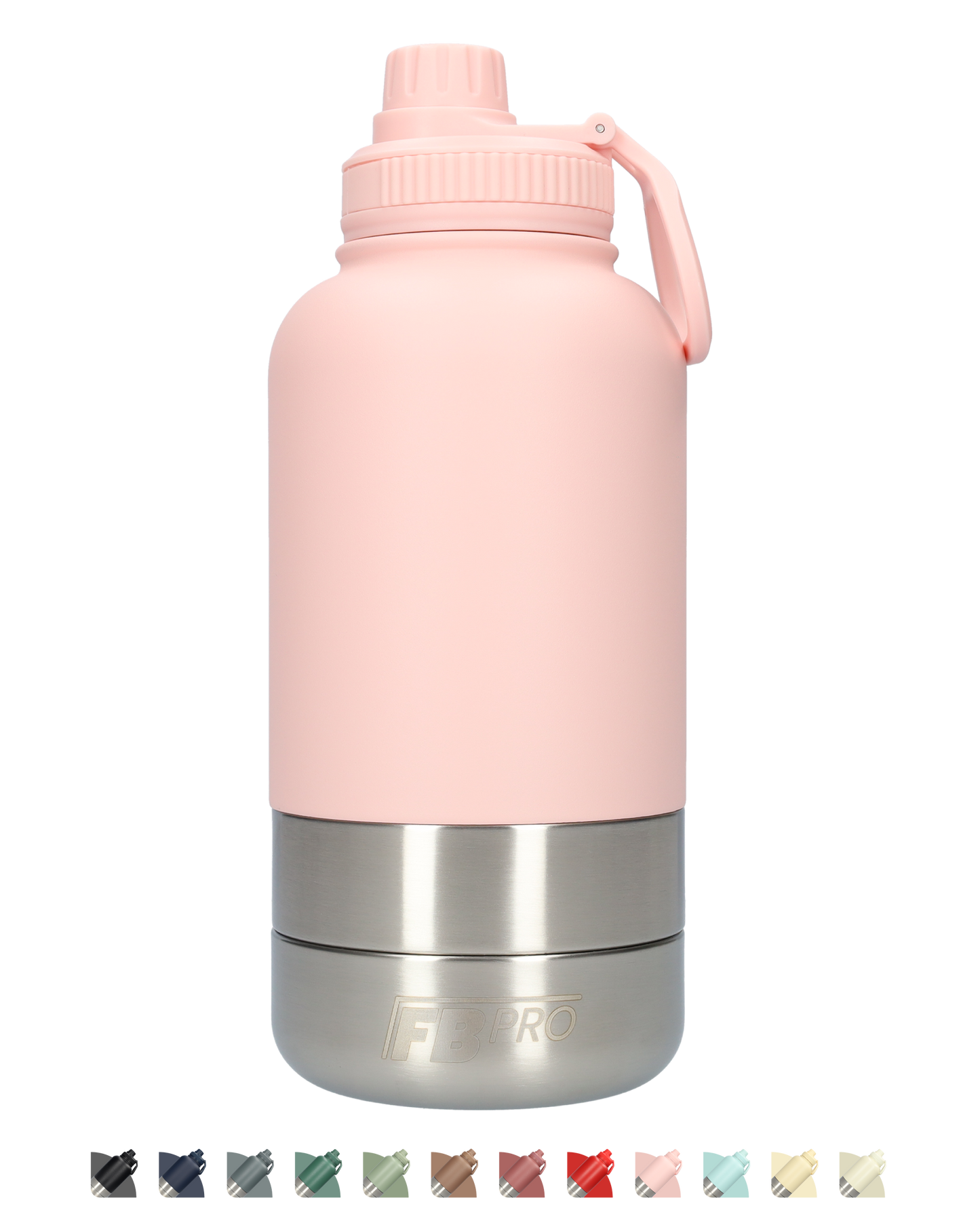 Honden drinkfles met voerbakken - RVS Fles - BPA vrij - 1 Liter - Met handvat - Roze