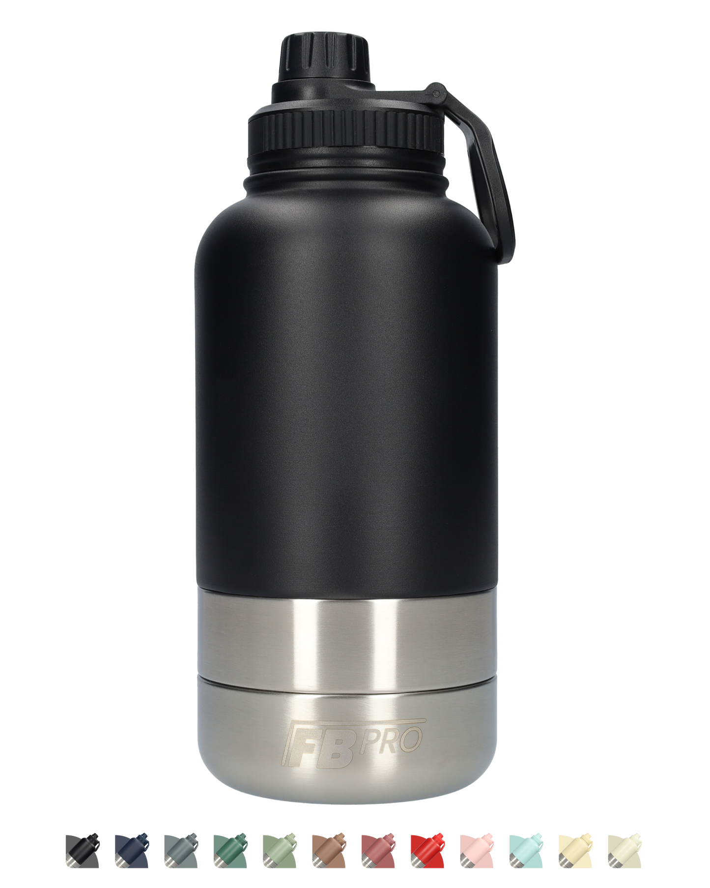 Honden drinkfles met voerbakkens - RVS Fles -BPA vrij - 1 Liter - Met handvat - Zwart