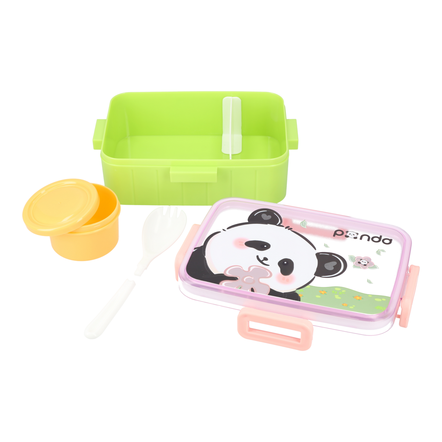 Panda Lunchbox - Lunchbox voor Kinderen - Luchtdichte Lunchboxen - Met Lepel en Extra Bakje - 600ml Opslag - Gemaakt van Plastic Kunststof