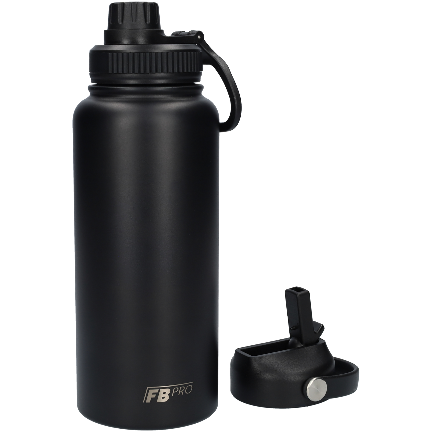 Thermos drinkfles 1 liter met extra dop - Isolerende Waterfles met draaibare drinktuit - Afgewerkt met Poedercoating - Zwart