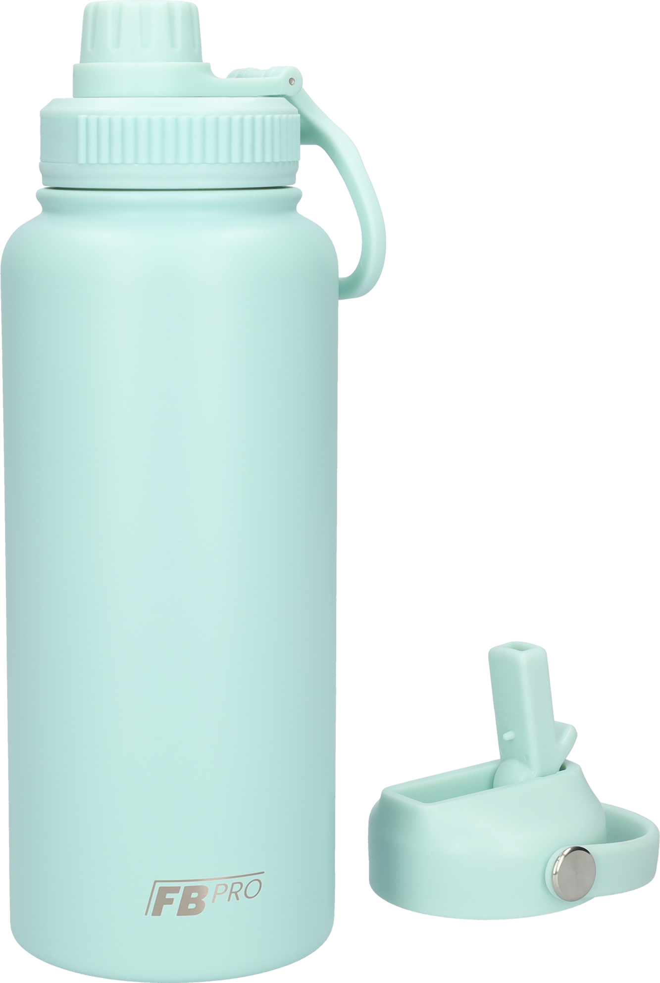 Thermos drinkfles 1 liter met extra dop - Isolerende Waterfles met draaibare drinktuit - Afgewerkt met Poedercoating - Licht Cyaan