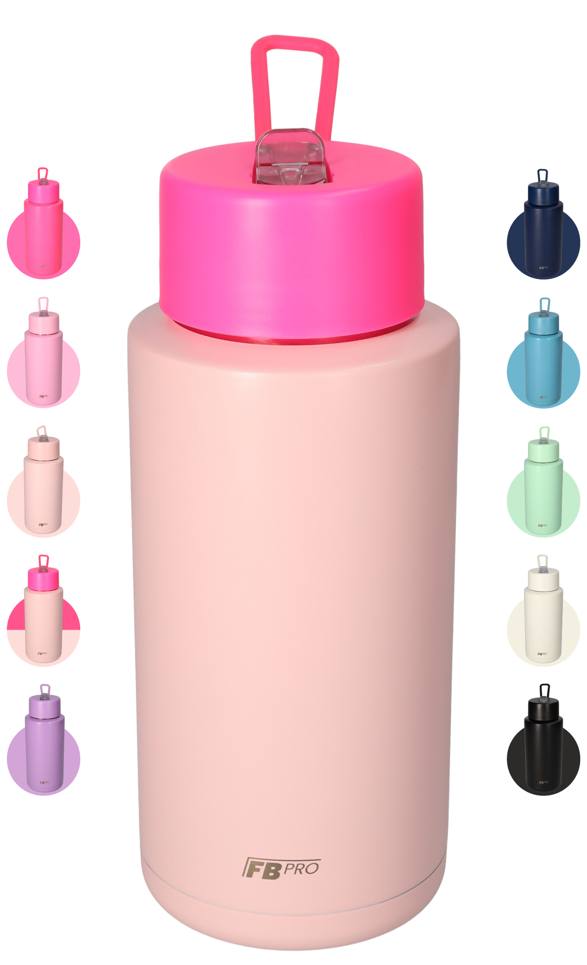 Thermosfles, Waterfles, Drinkfles – Modern & Slank Design – 1000 ml – Hot-Pale Pink