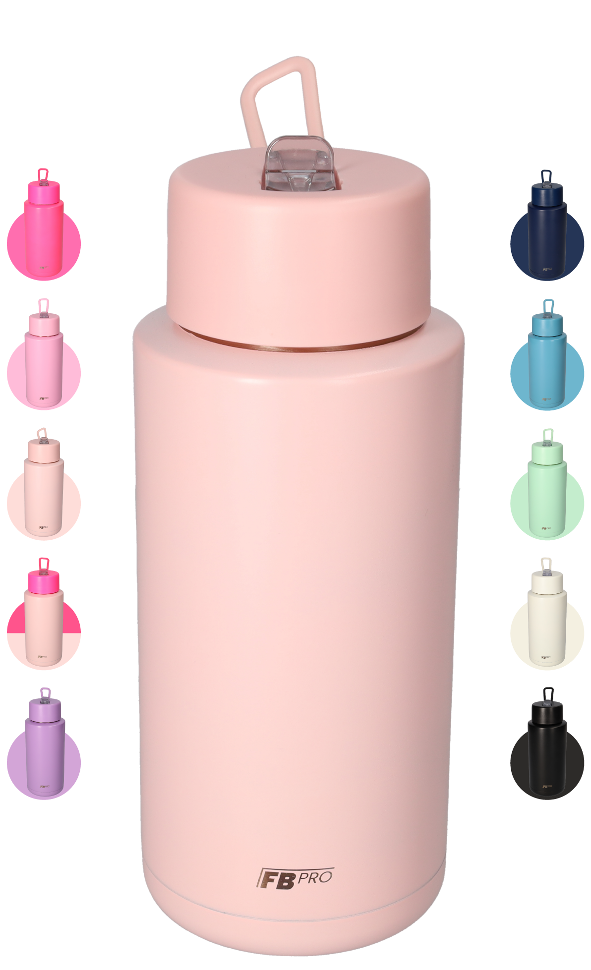 Thermosfles, Waterfles, Drinkfles – Modern & Slank Design – 1000 ml – Pale Pink