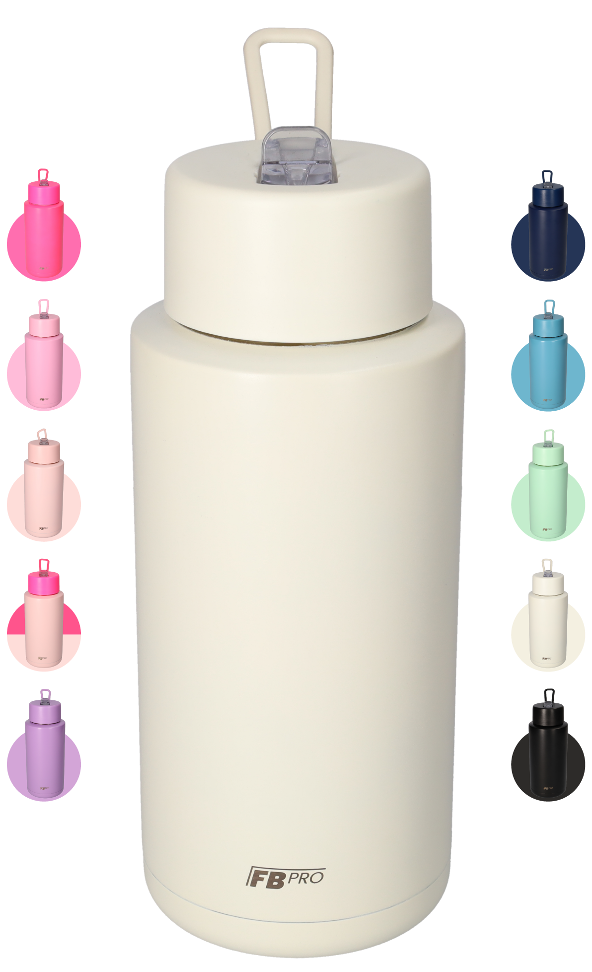 Thermosfles, Waterfles, Drinkfles – Modern & Slank Design – 1000 ml – Wit