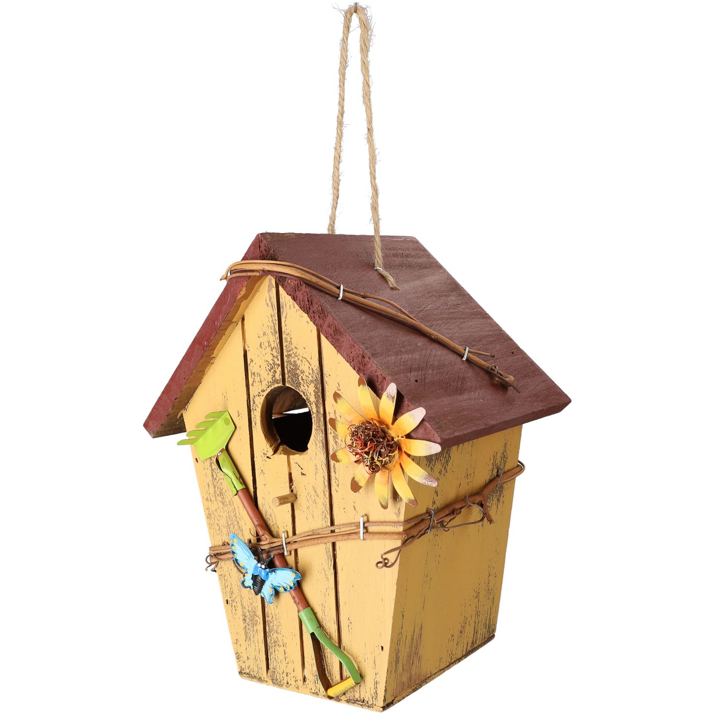 Vogelhuisje - Vogelhuis - Schattig vogelhuis voor vogels - Nestkastje - Vogelnest gemaakt van hout - Geel & Rood