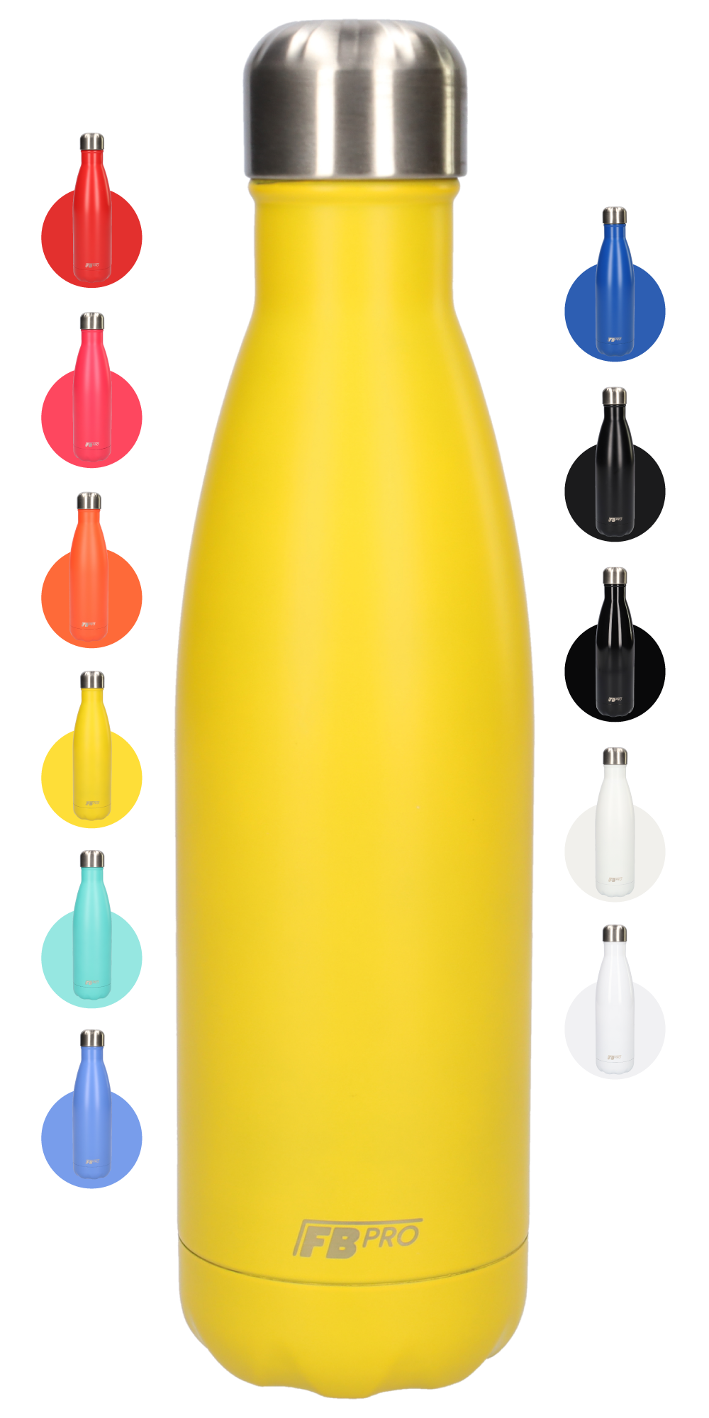 FBFS6, Thermosfles, Drinkfles, Waterfles - Dubbelwandig - 500ml - Lemon Yellow - Mat Geel