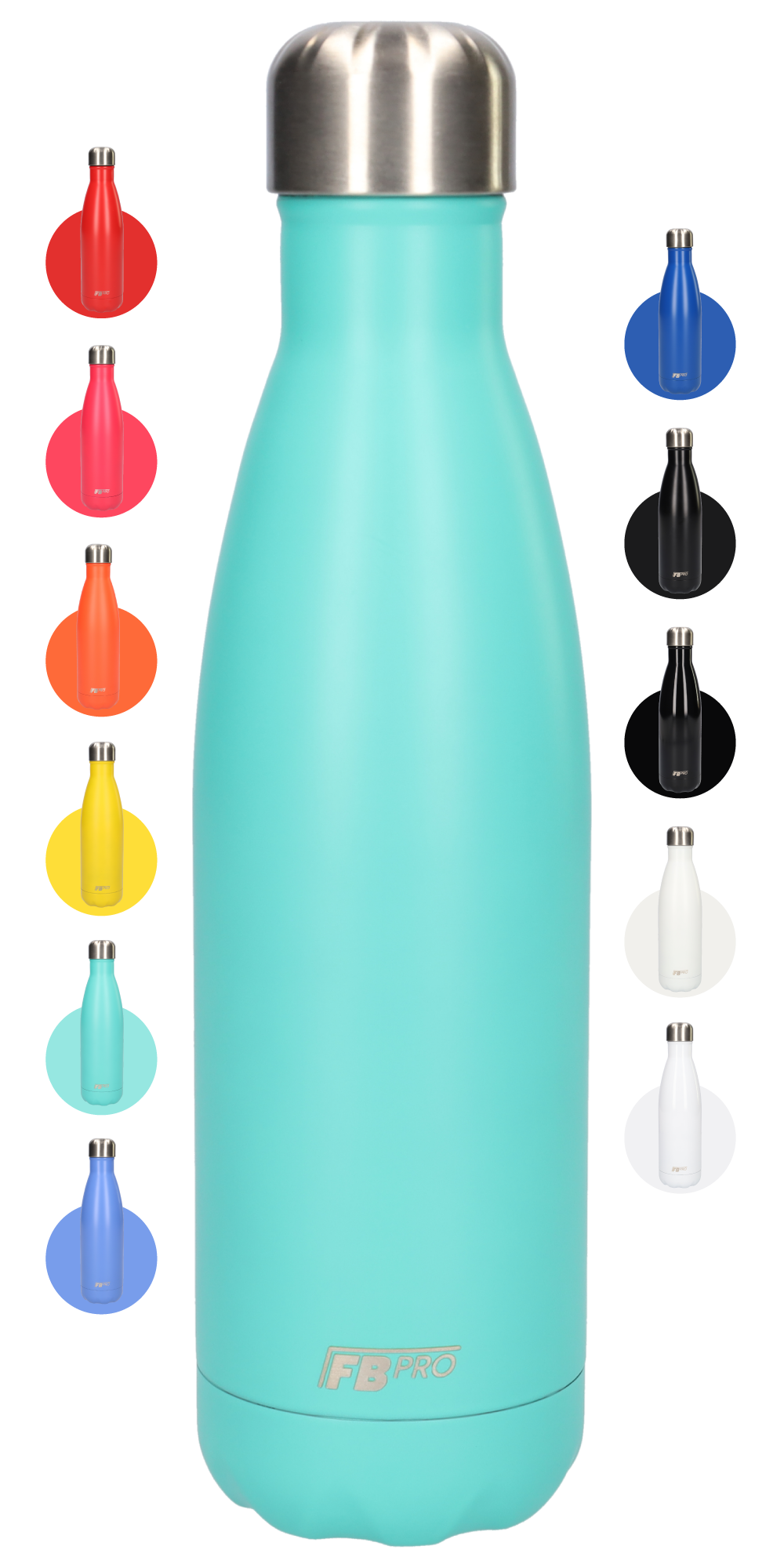 FBFS4, Thermosfles, Drinkfles, Waterfles - Dubbelwandig - 500ml - Minty Turquoise - Mat Turquoise