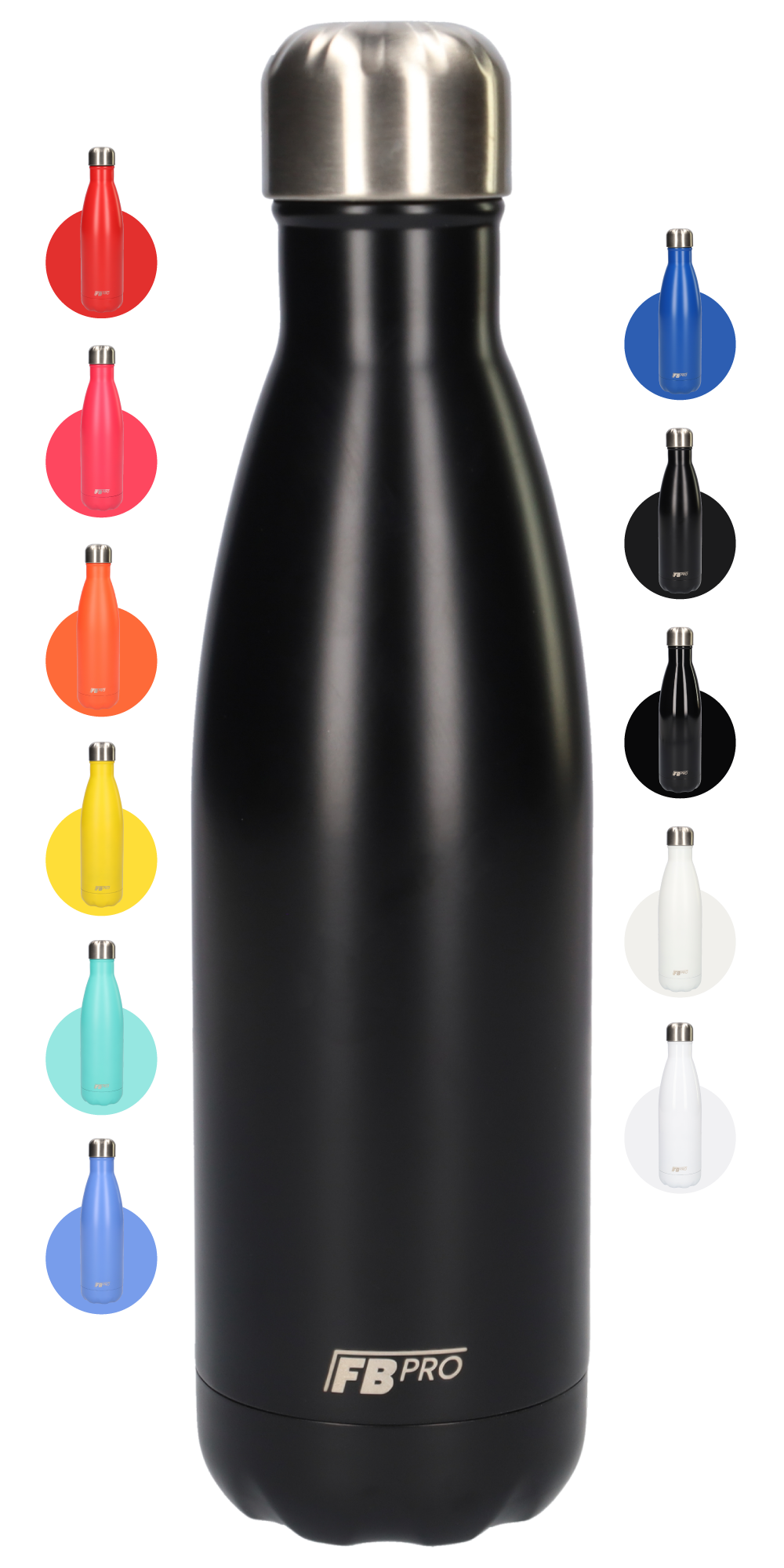 FBFS8, Thermosfles, Drinkfles, Waterfles - Dubbelwandig - 500ml - Matte Black - Mat Zwart