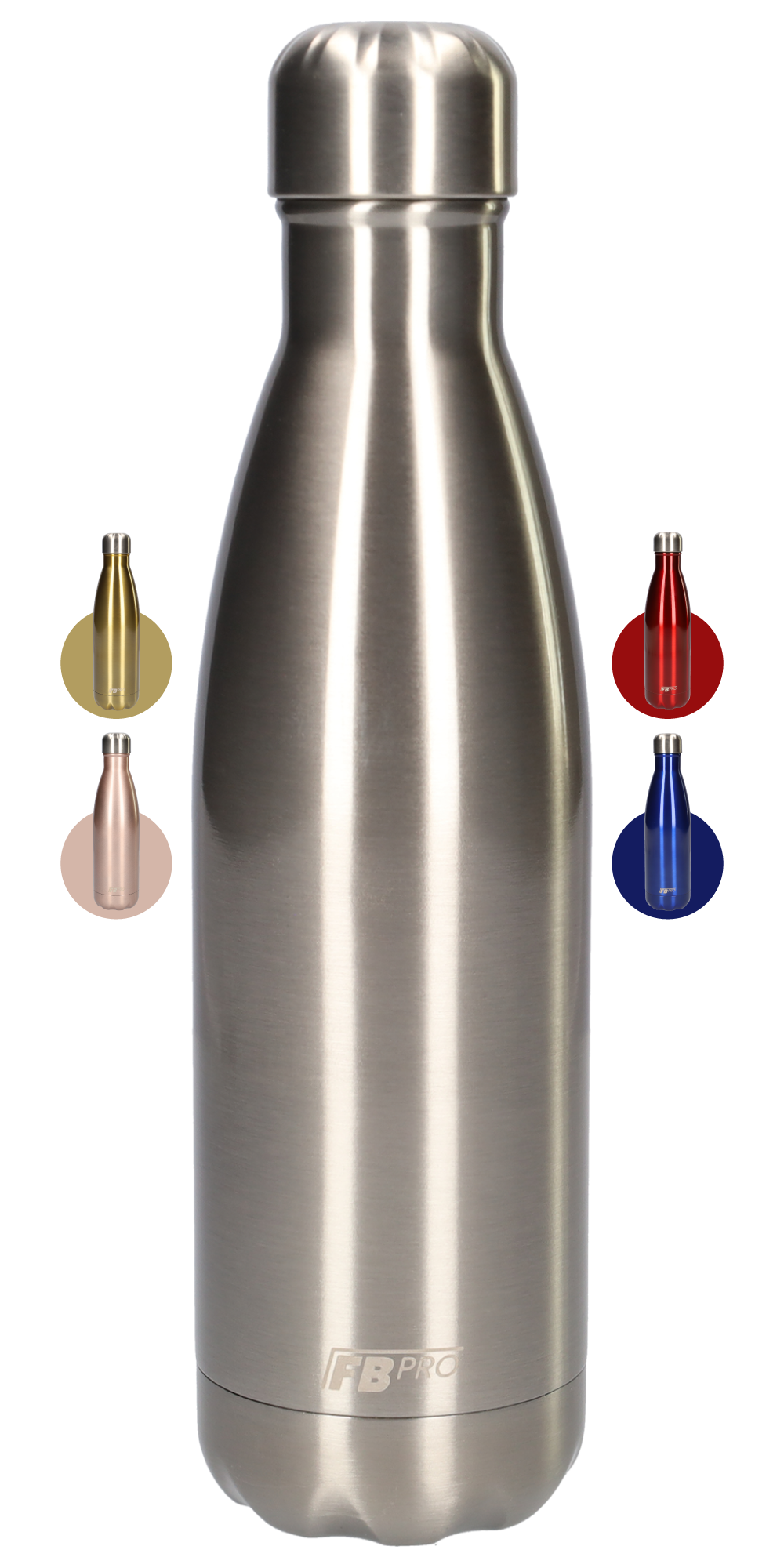 FBFS14, Thermosfles, Drinkfles, Waterfles - Dubbelwandig - 500ml - Sparkly Chrome - Glinsterend Metaal