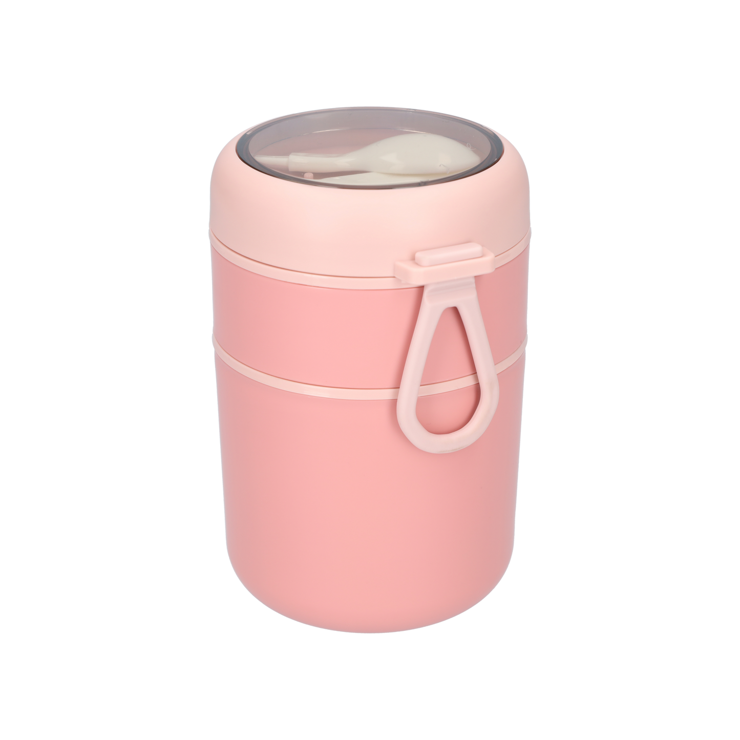 2 Laags Voedselcontainer - Thermos Voedsel Container - met Opvouwbare Lepel - Roze