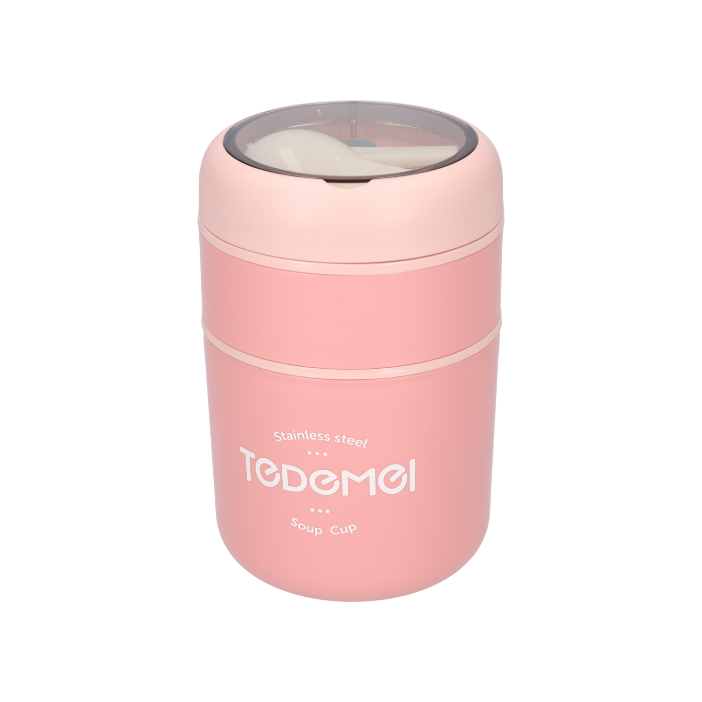 2 Laags Voedselcontainer - Thermos Voedsel Container - met Opvouwbare Lepel - Roze