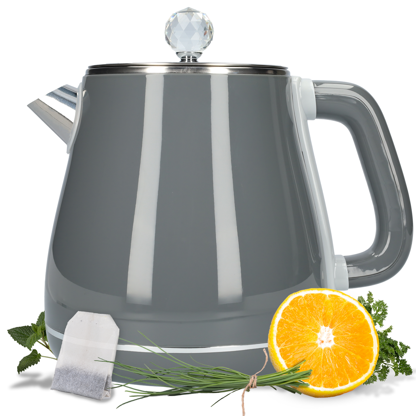 Grijze RVS waterkoker - Dubbelwandige waterkoker voor in de keuken - 1.8 liter - Grijs