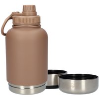 Honden drinkfles met voerbakken - Dubbelwandig - Thermosfles - RVS Fles - BPA vrij - 1 Liter - Bruin