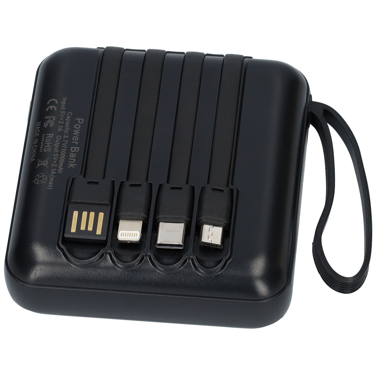Powerbank - 10000mAh - Oplader - Snel opladen - Alle Oplaad Snoertjes Inbegrepen - Extra Zaklamp - Zwart