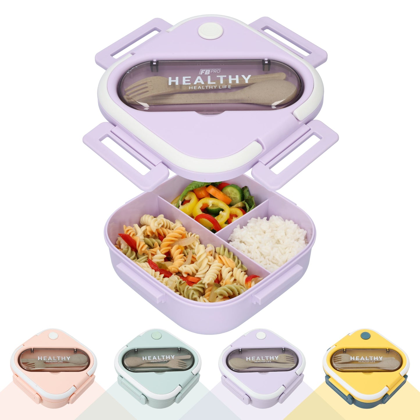 Vierkante Lunchbox met Servies - Paarse Bentobox - 900ml