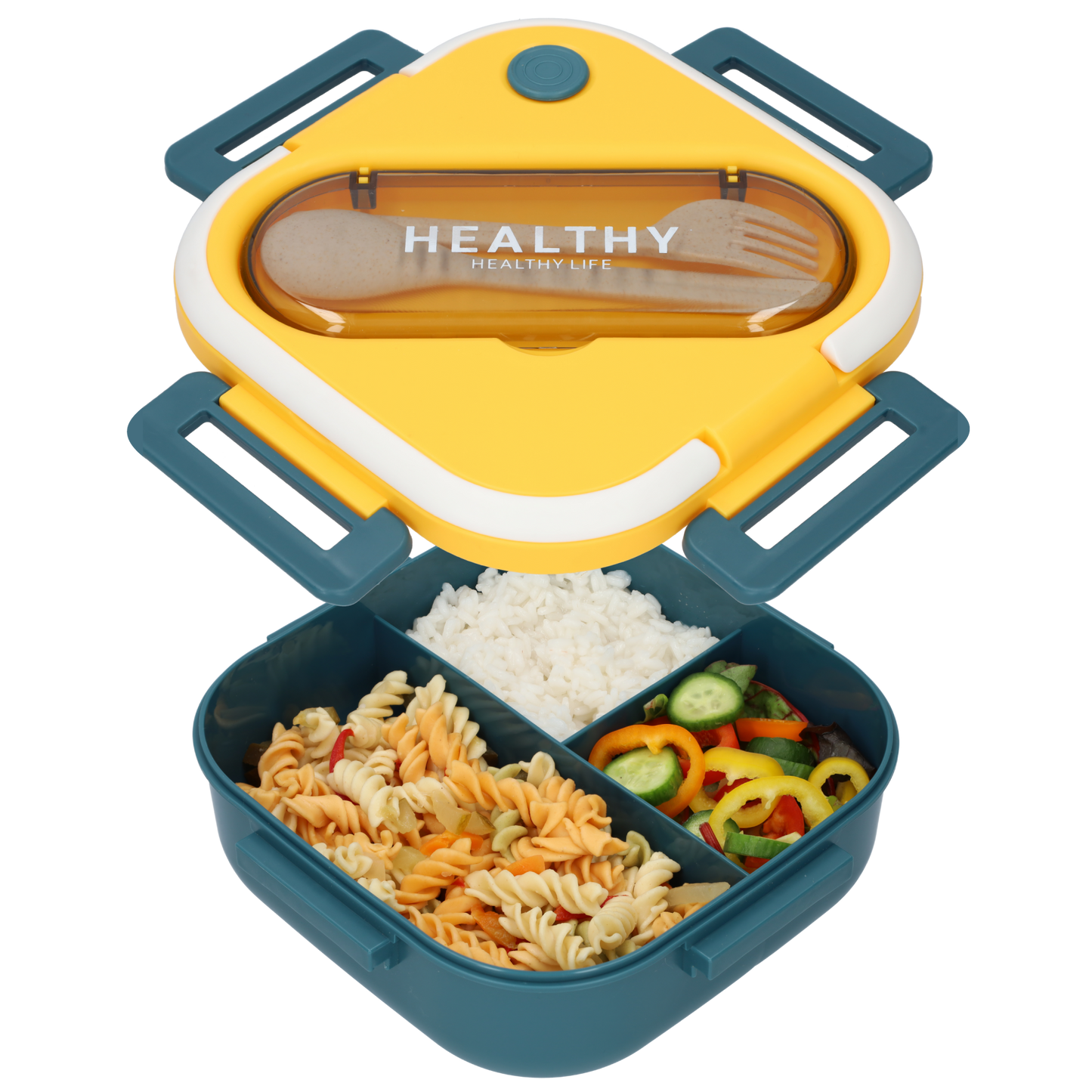 Vierkante Lunchbox met Servies - Gele & Blauwe Bentobox - 900ml
