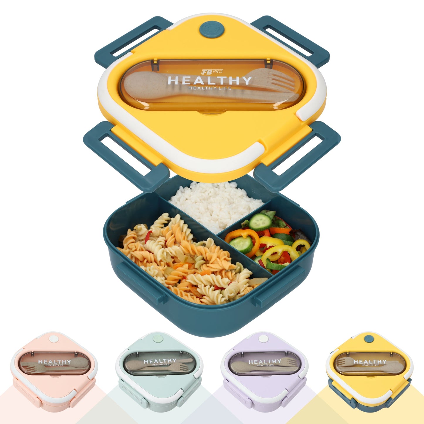 Vierkante Lunchbox met Servies - Gele & Blauwe Bentobox - 900ml