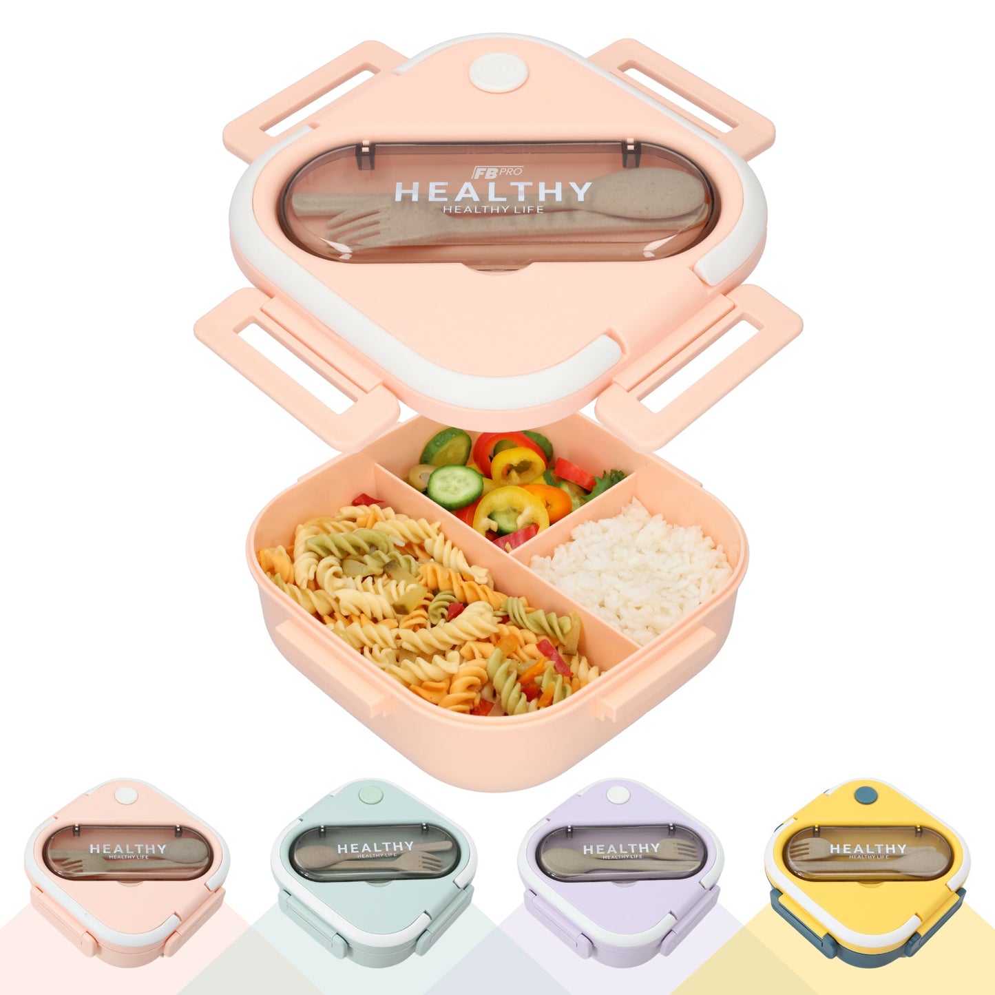 Vierkante Lunchbox met Servies - Roze Bentobox - 900ml