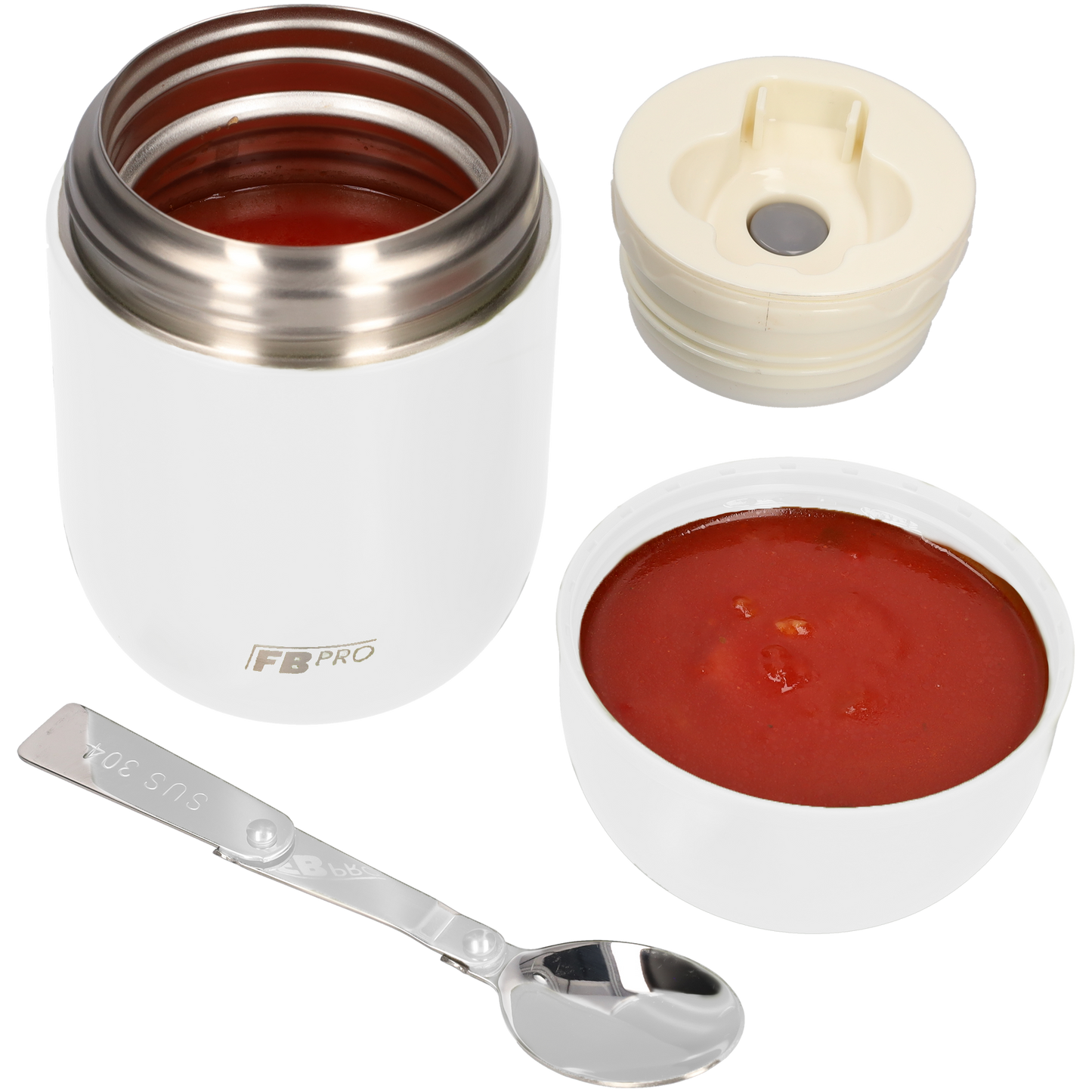 Thermos Voedselcontainer met Lepel - Thermoskan - Wit - 420ml