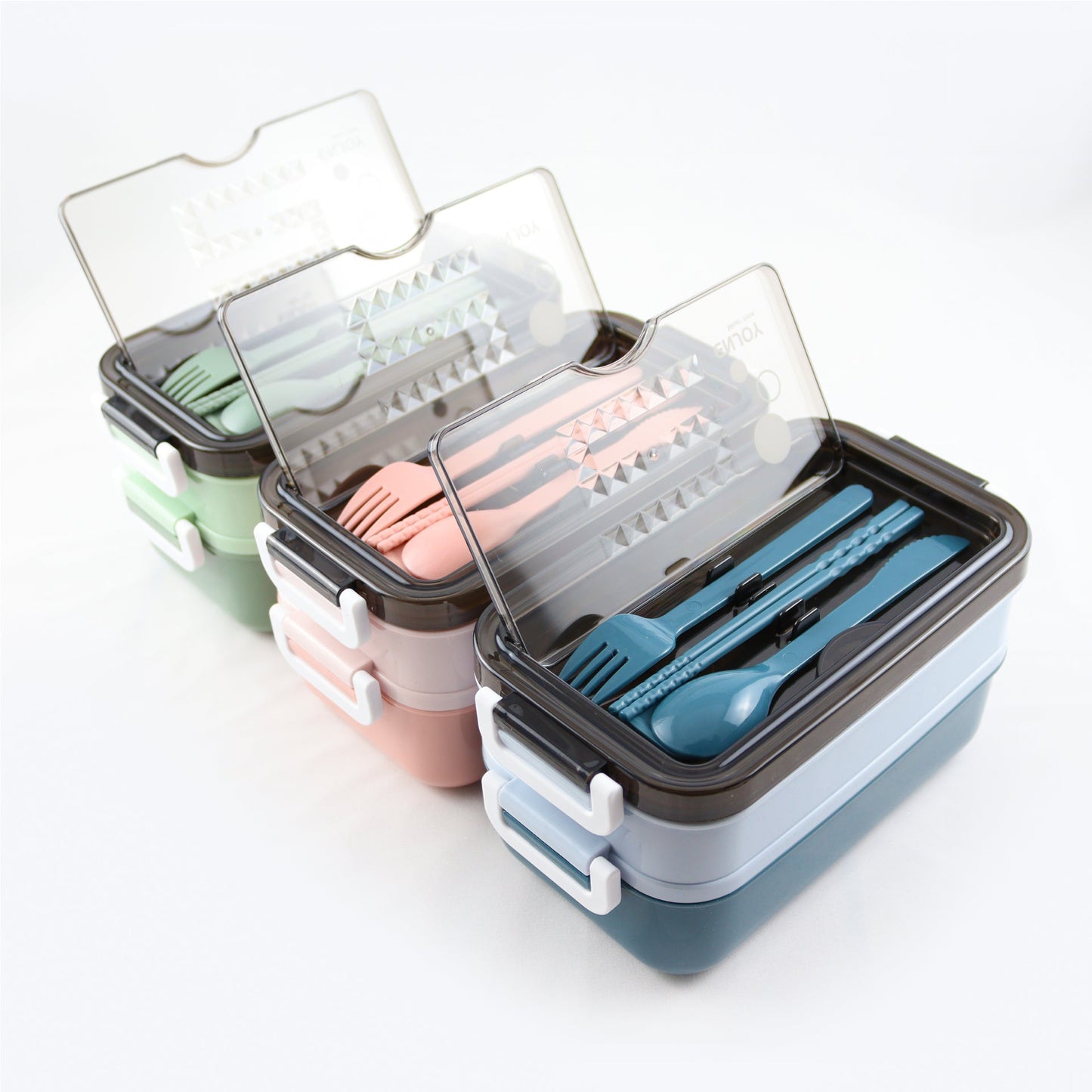 Lunchbox met soepkom Blauw, Groen en Roze - Luxe bentobox - luchtdicht en lekvrij - BPA vrij!