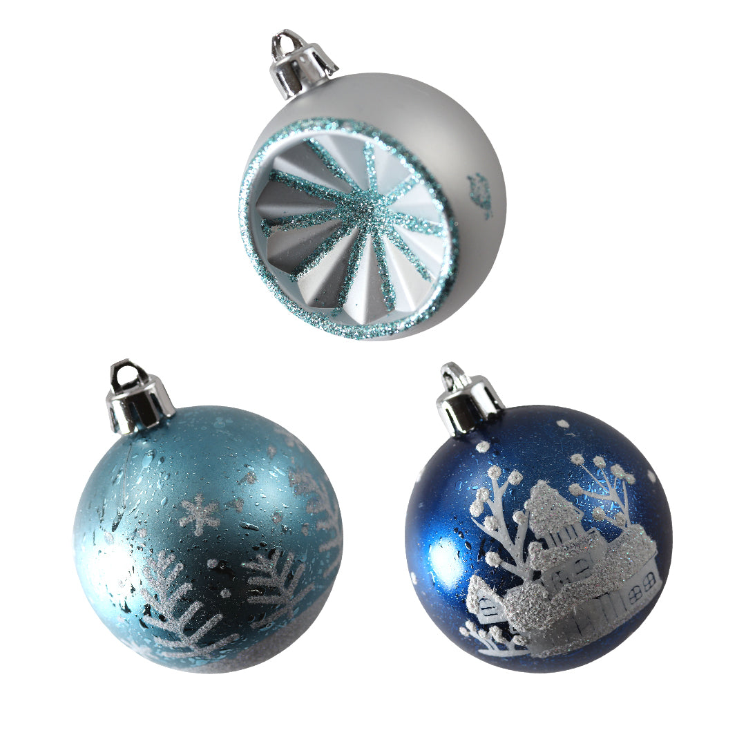 Kerstballen - 9 Delige Set - Kerstversiering - Blauw - Zilver - Verschillende Afwerkingen - Kerstboom Kerstballen - Voor in de kerstboom